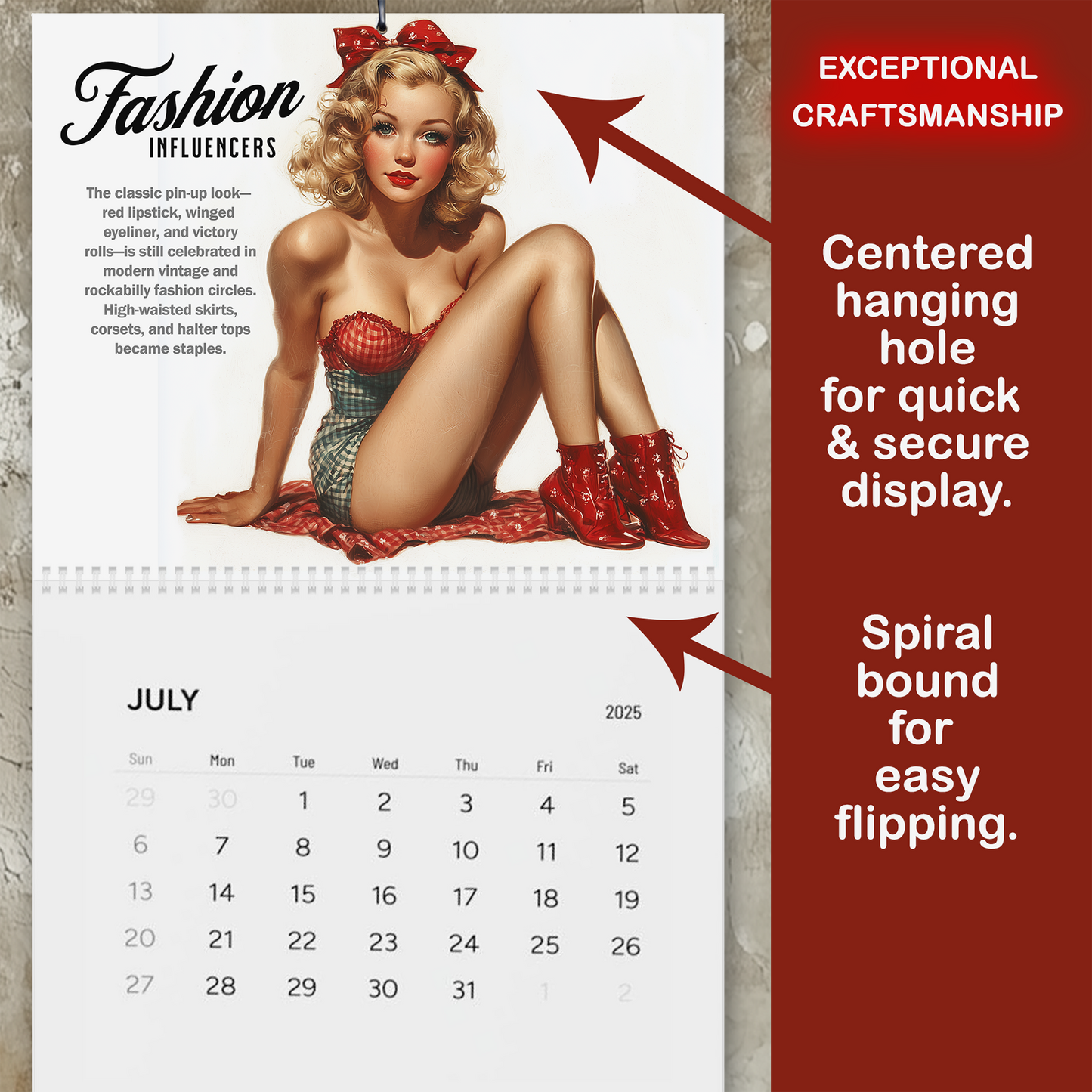 2025 Salute Vintage PinUp Wall Calendar, Retro Pin-Up Girls, Pin-Up Artwork, Vintage Pinup Decor, PinUp Lover's Gift, Pinup History Old Fashion Fun
