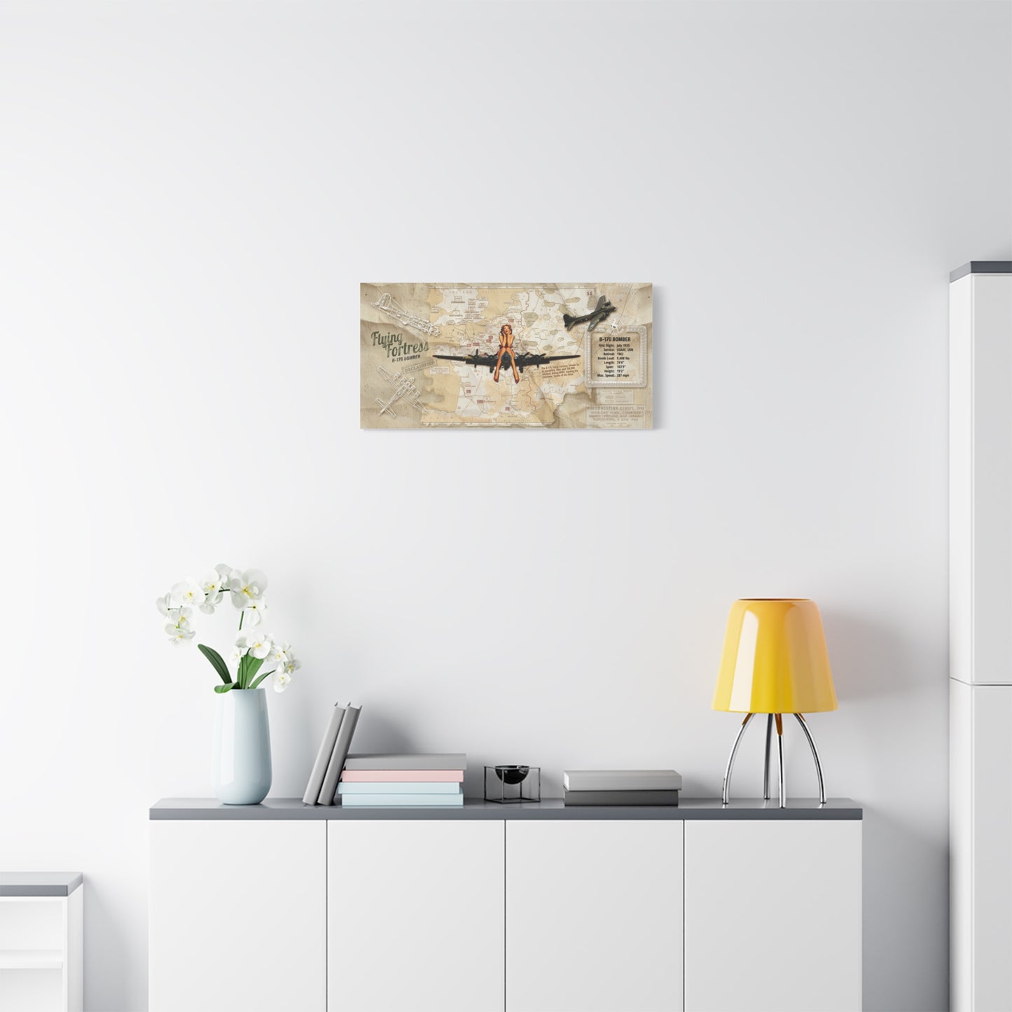 Vntage Aviation Wall Decor, Retro WWII Pin-Up Canvas Art "B-29 Superfortress" Patriotic Poster, USA Decor, Veteran Pilot Gifts
