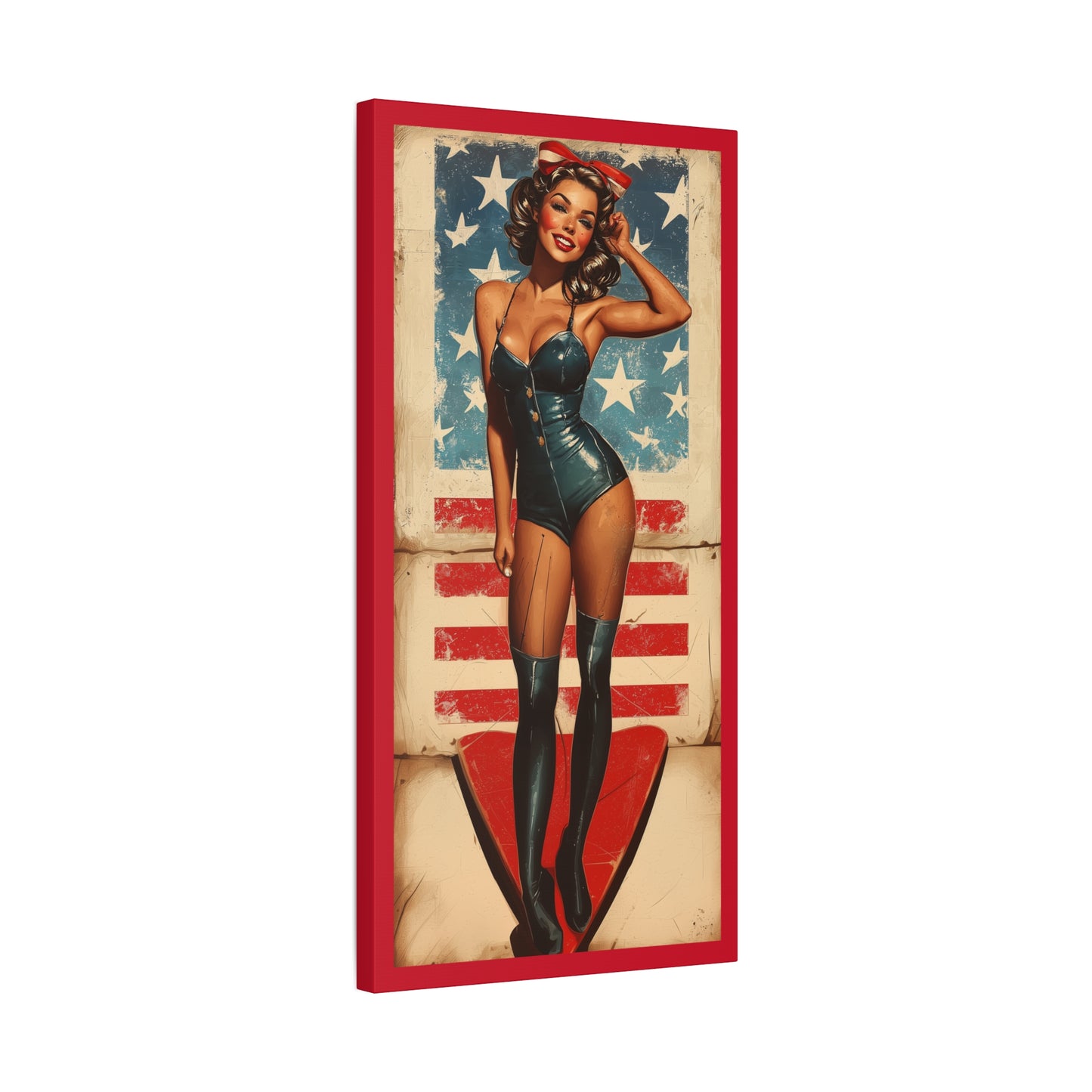 Vintage Patriotic Pin-Up Canvas Art - Stars & Stripes Sweetheart - Retro Aviation Wall Decor, WWII Nose Art, USA Home Decor, Gift for Him