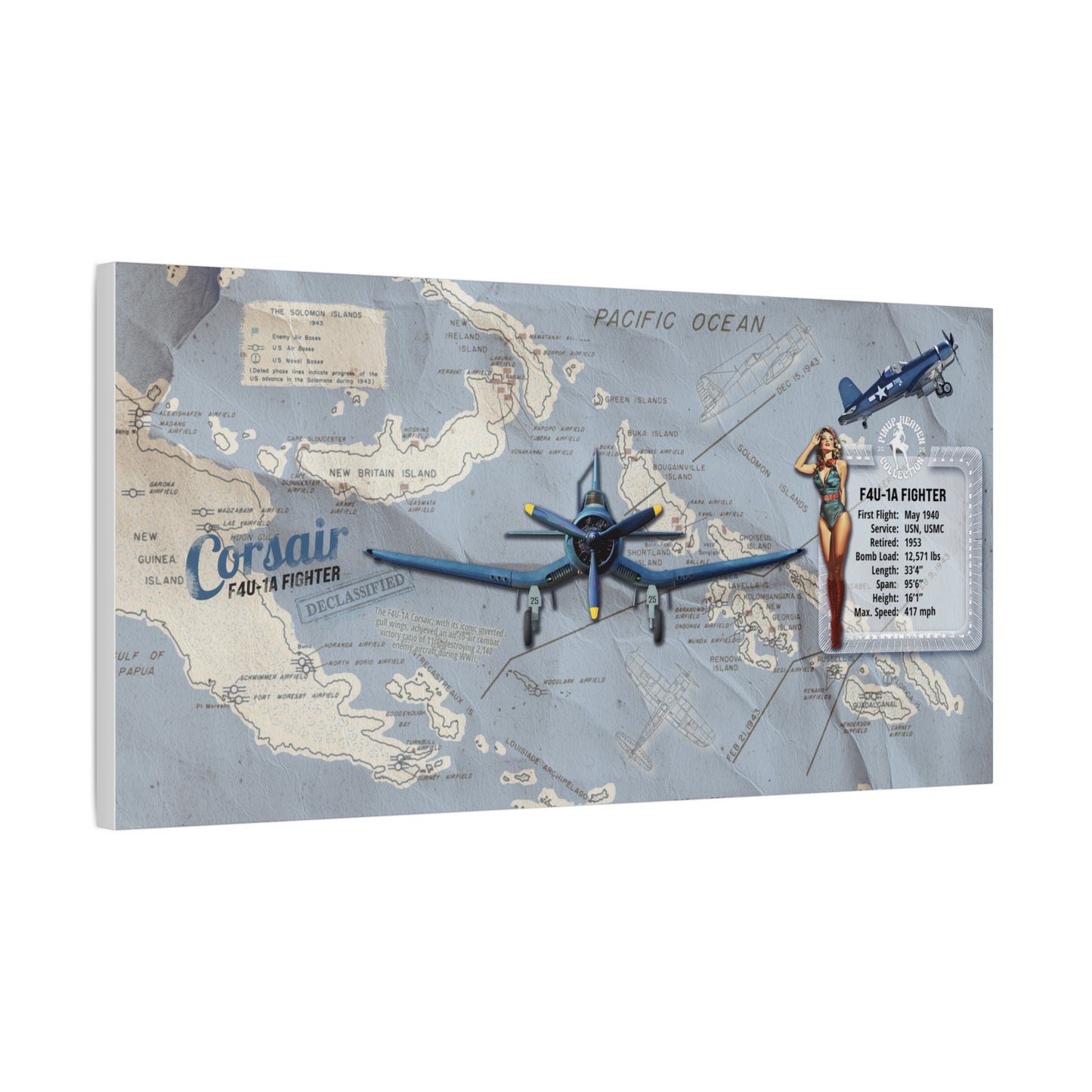 Vintage F4U Corsair Pin-Up Canvas Art, WWII Aviation Wall Art, Patriotic Military Decor, Man Cave Decor, Pilot Gifts, USA Home Decor, Retro