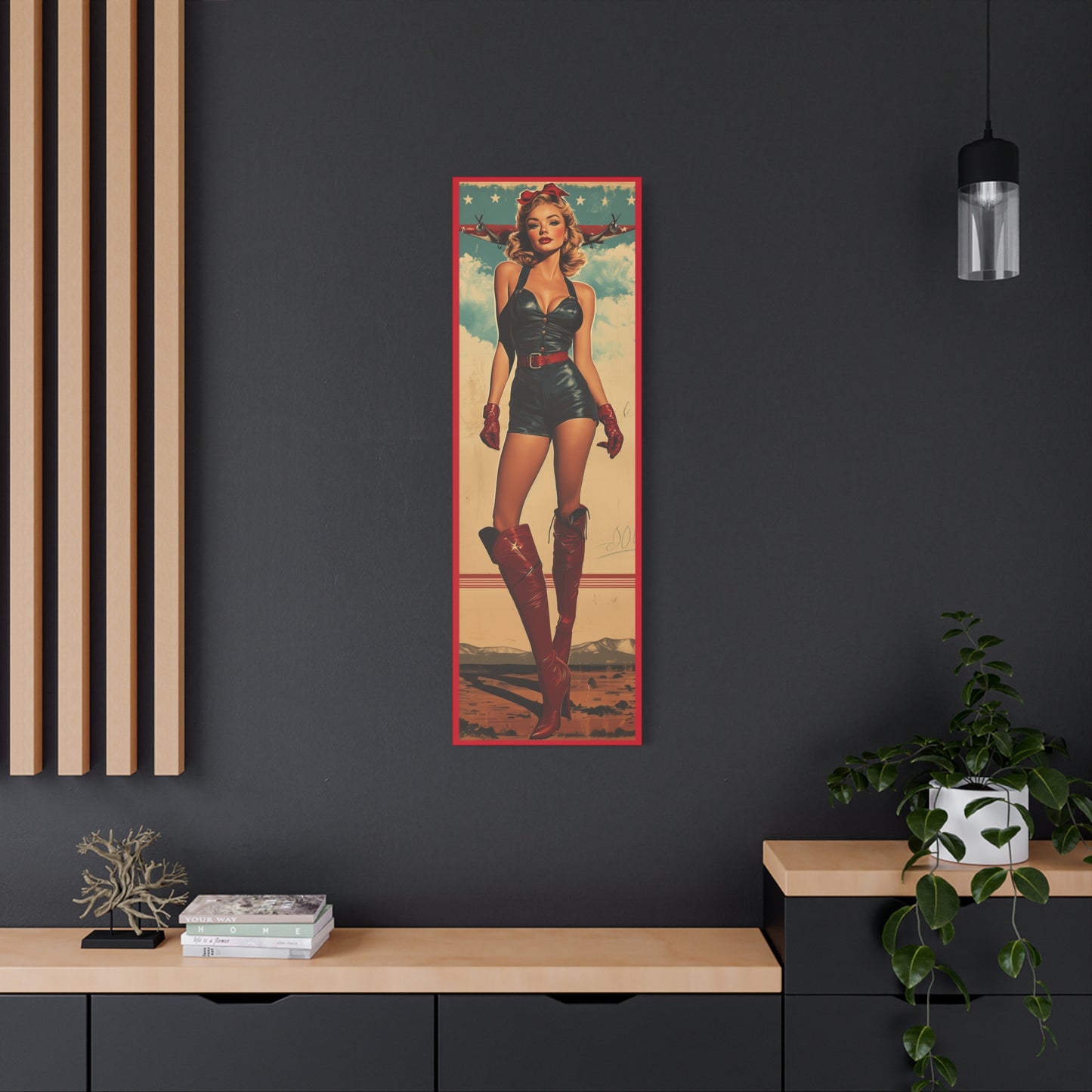 Vintage Pin-Up Art Canvas Wall Art "Wings of Valor" Patriotic WWII Aviation Wall Art, Retro Military Decor, Man Cave Decor USA Home Decor