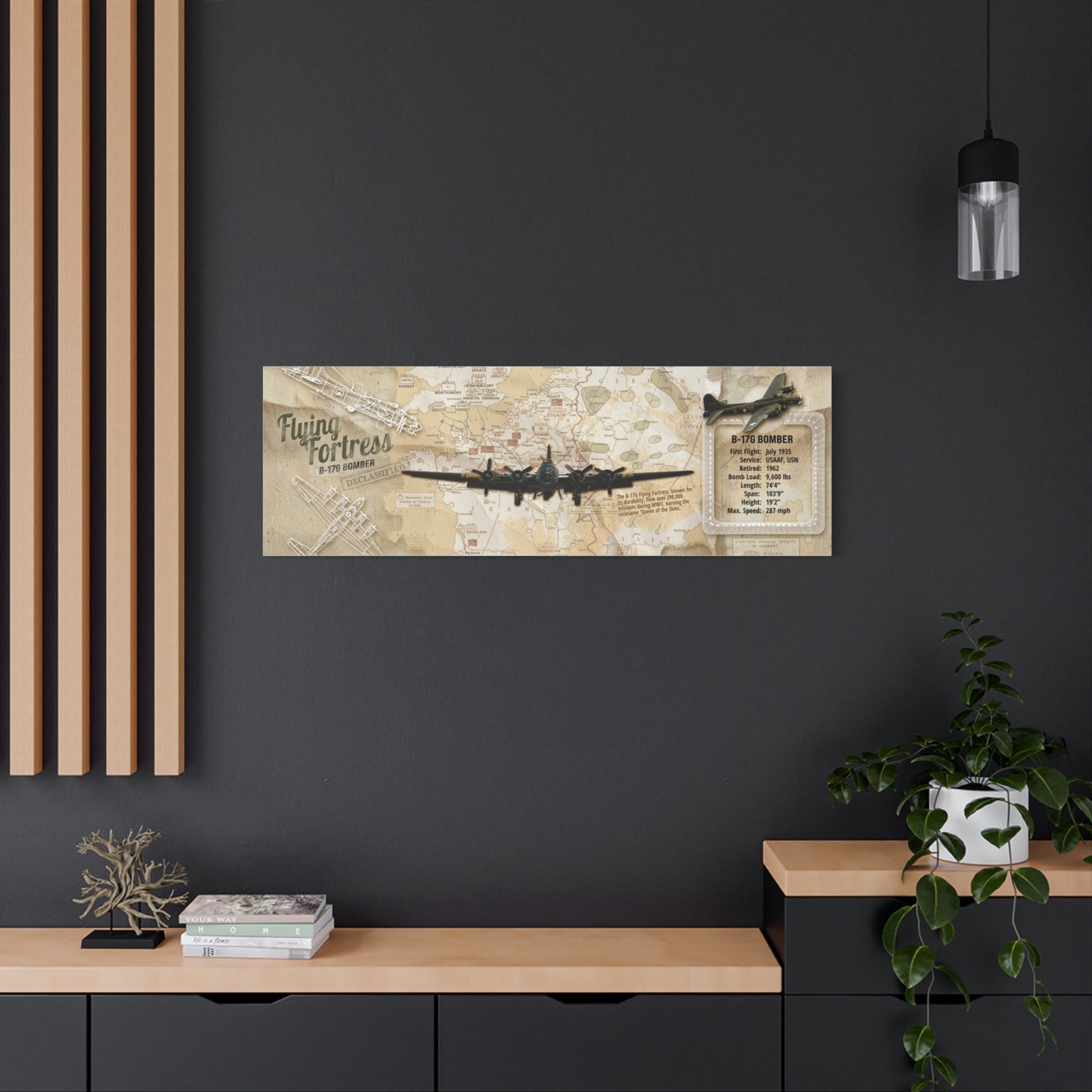Vintage Aviation Wall Decor, Retro WWII Canvas "B-17 Bomber Aircraft" USA Decor, Veteran Pilot Gifts, Patriotic Print, Man Cave Decor
