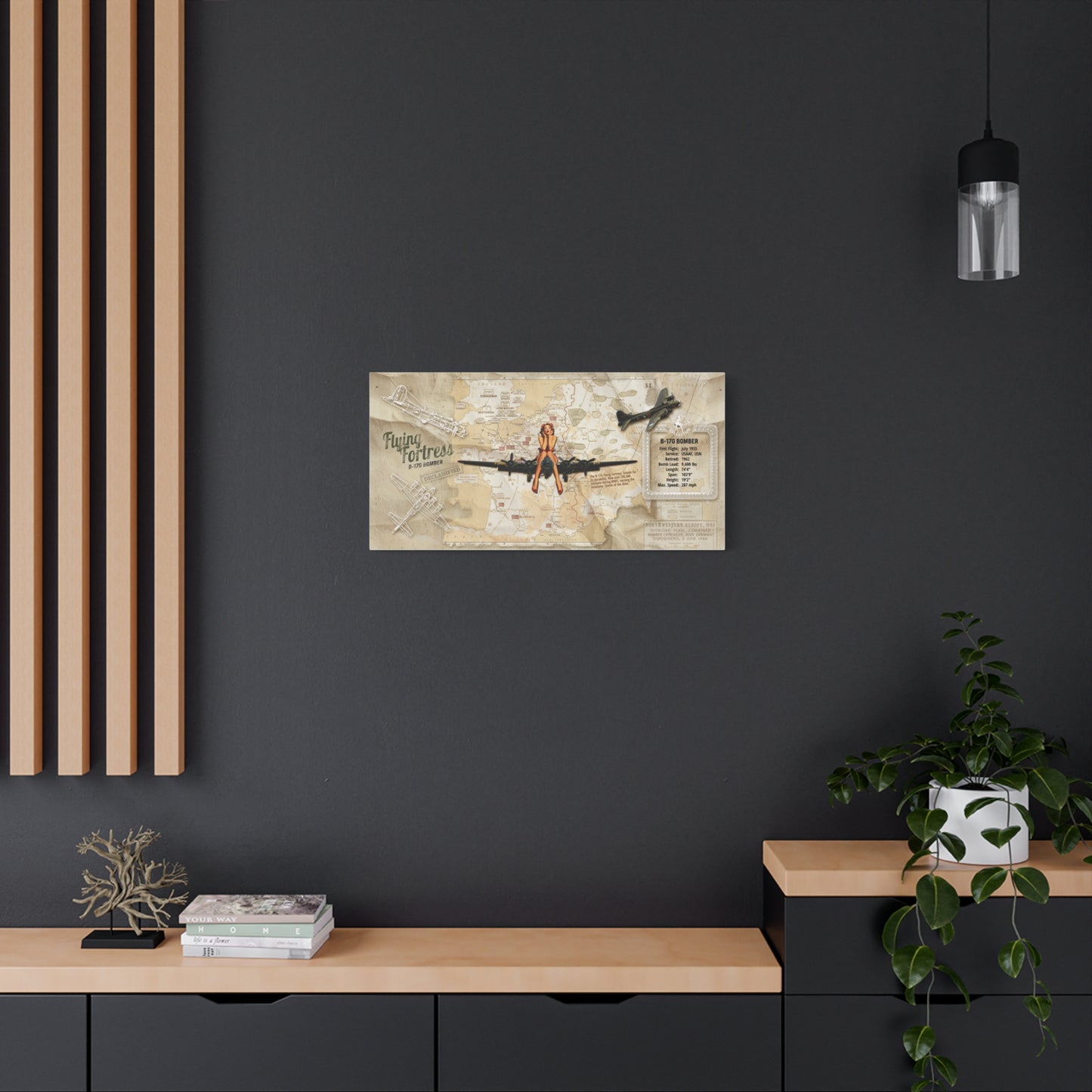 Vntage Aviation Wall Decor, Retro WWII Pin-Up Canvas Art "B-29 Superfortress" Patriotic Poster, USA Decor, Veteran Pilot Gifts