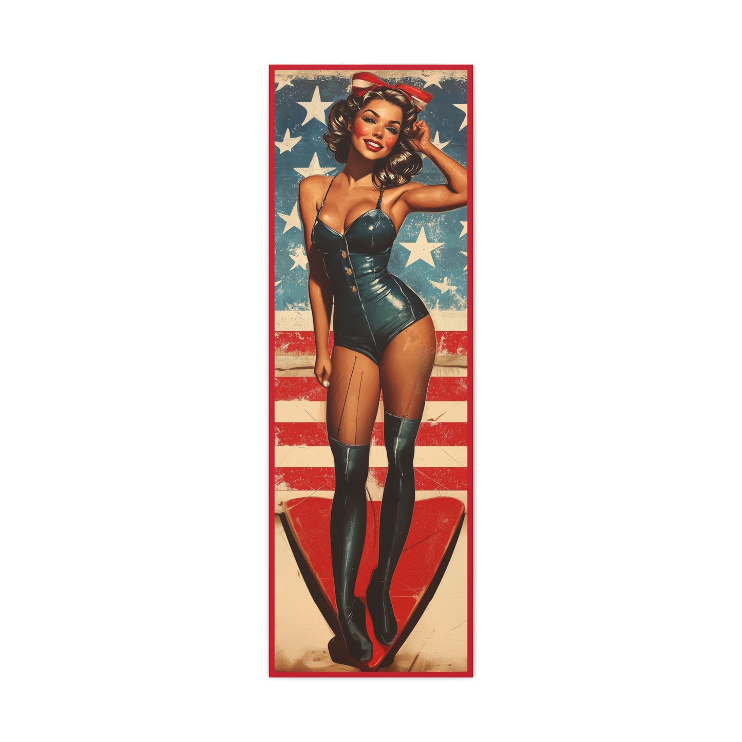 Vintage Patriotic Pin-Up Canvas Art - Stars & Stripes Sweetheart - Retro Aviation Wall Decor, WWII Nose Art, USA Home Decor, Gift for Him