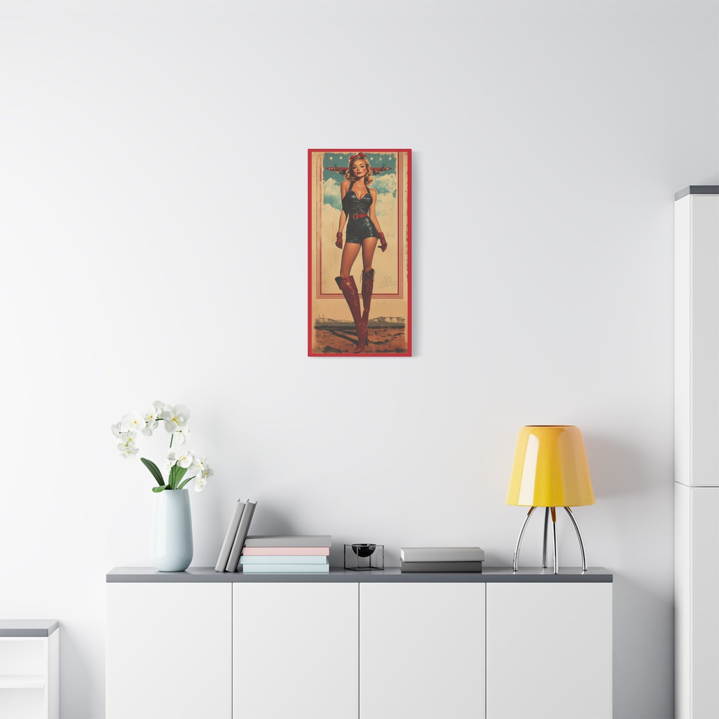 Vintage Pin-Up Art Canvas Wall Art "Wings of Valor" Patriotic WWII Aviation Wall Art, Retro Military Decor, Man Cave Decor USA Home Decor