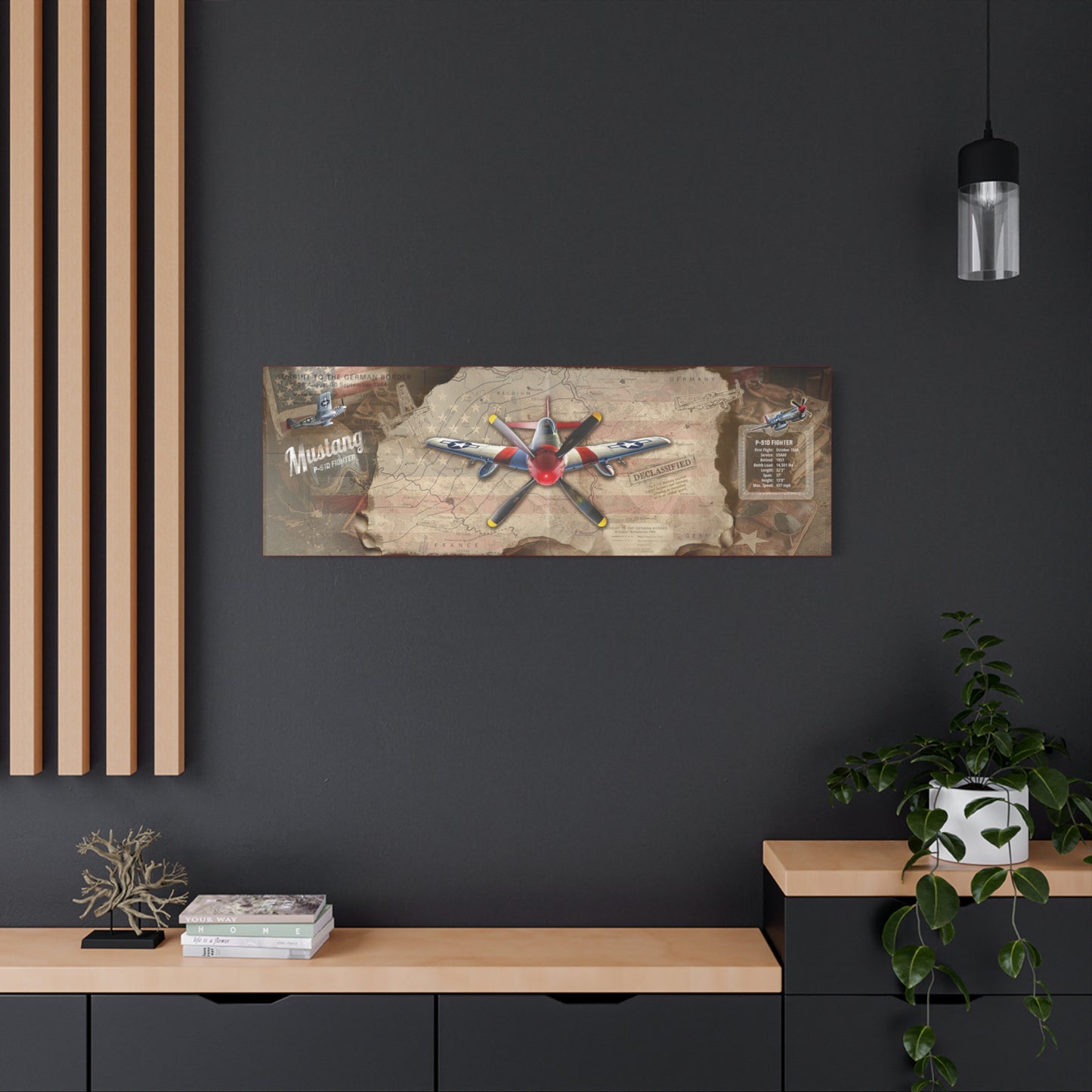 Vintage P-51 Mustang Canvas Art , WWII Aviation Wall Art, Patriotic Military Decor, Man Cave Decor, Pilot Gifts, USA Retro Home Decor