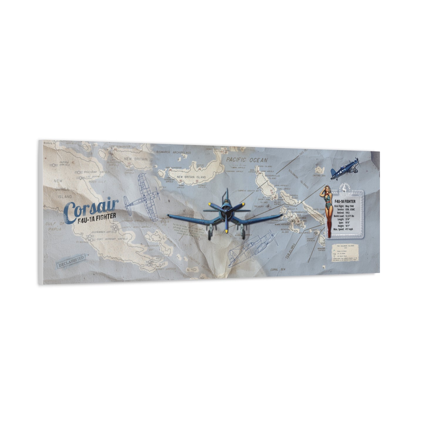 Vintage F4U Corsair Pin-Up Canvas Art, WWII Aviation Wall Art, Patriotic Military Decor, Man Cave Decor, Pilot Gifts, USA Home Decor, Retro