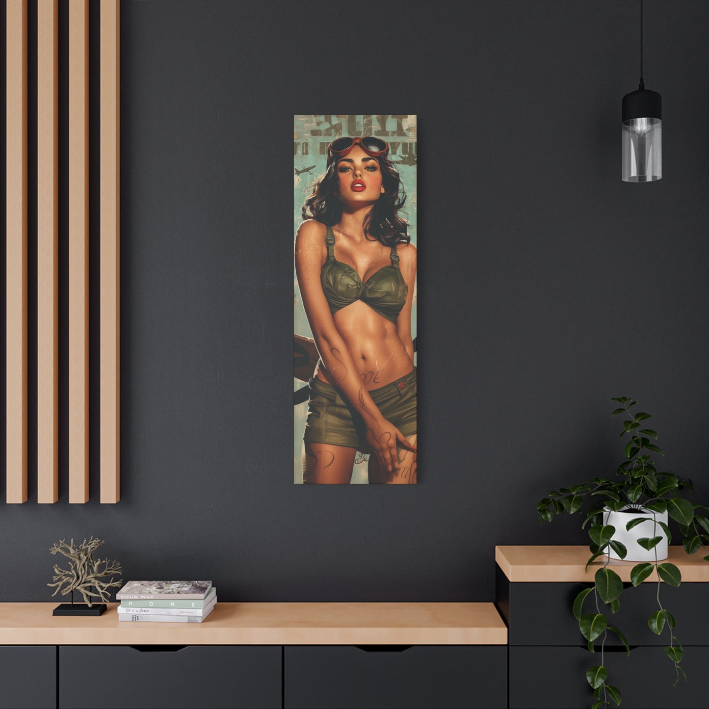 Vintage PinUp Art Canvas Wall Art "Battlefield Beauty" Patriotic WWII Aviation Wall Art, Retro Military Decor, Man Cave Decor USA Home Decor