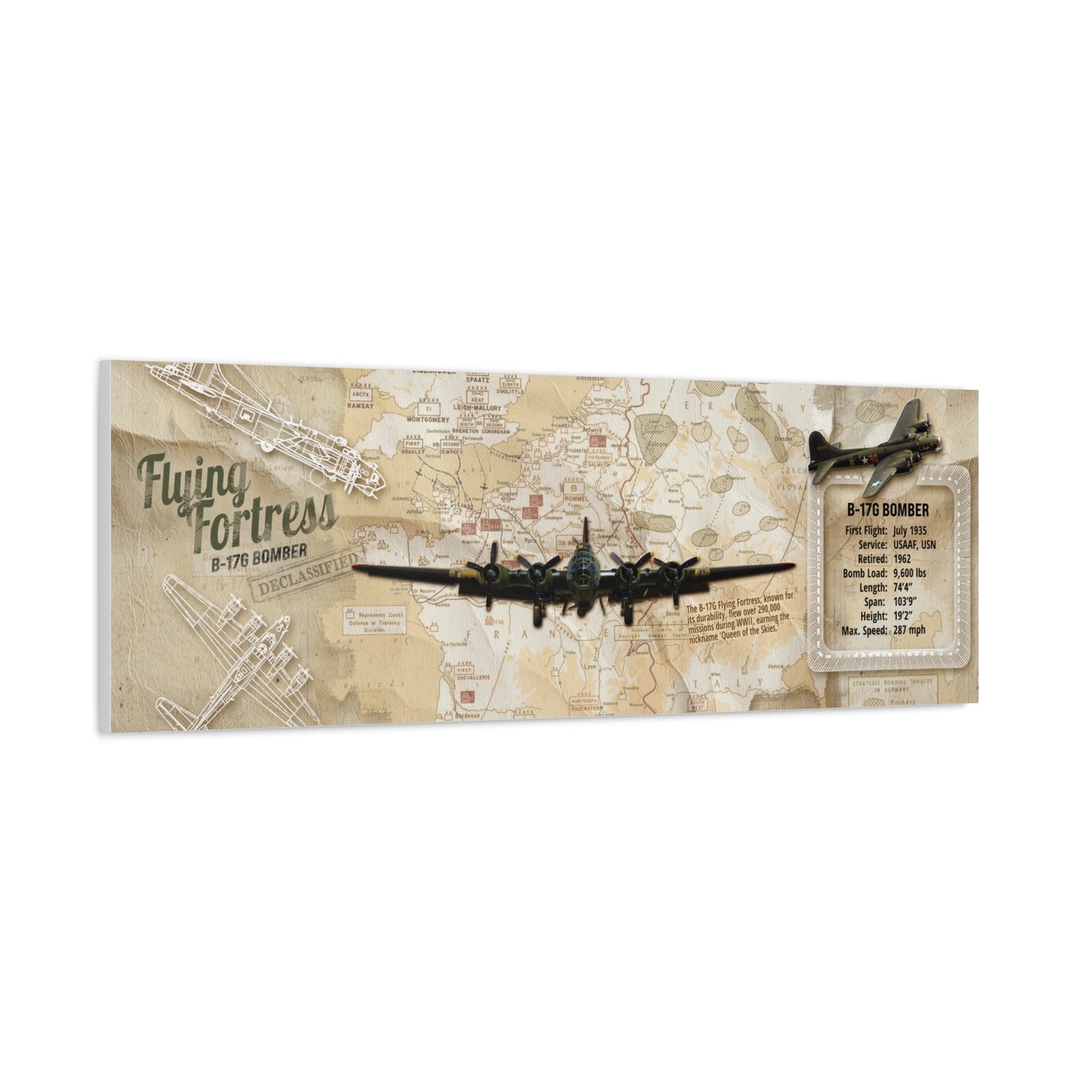 Vintage Aviation Wall Decor, Retro WWII Canvas "B-17 Bomber Aircraft" USA Decor, Veteran Pilot Gifts, Patriotic Print, Man Cave Decor