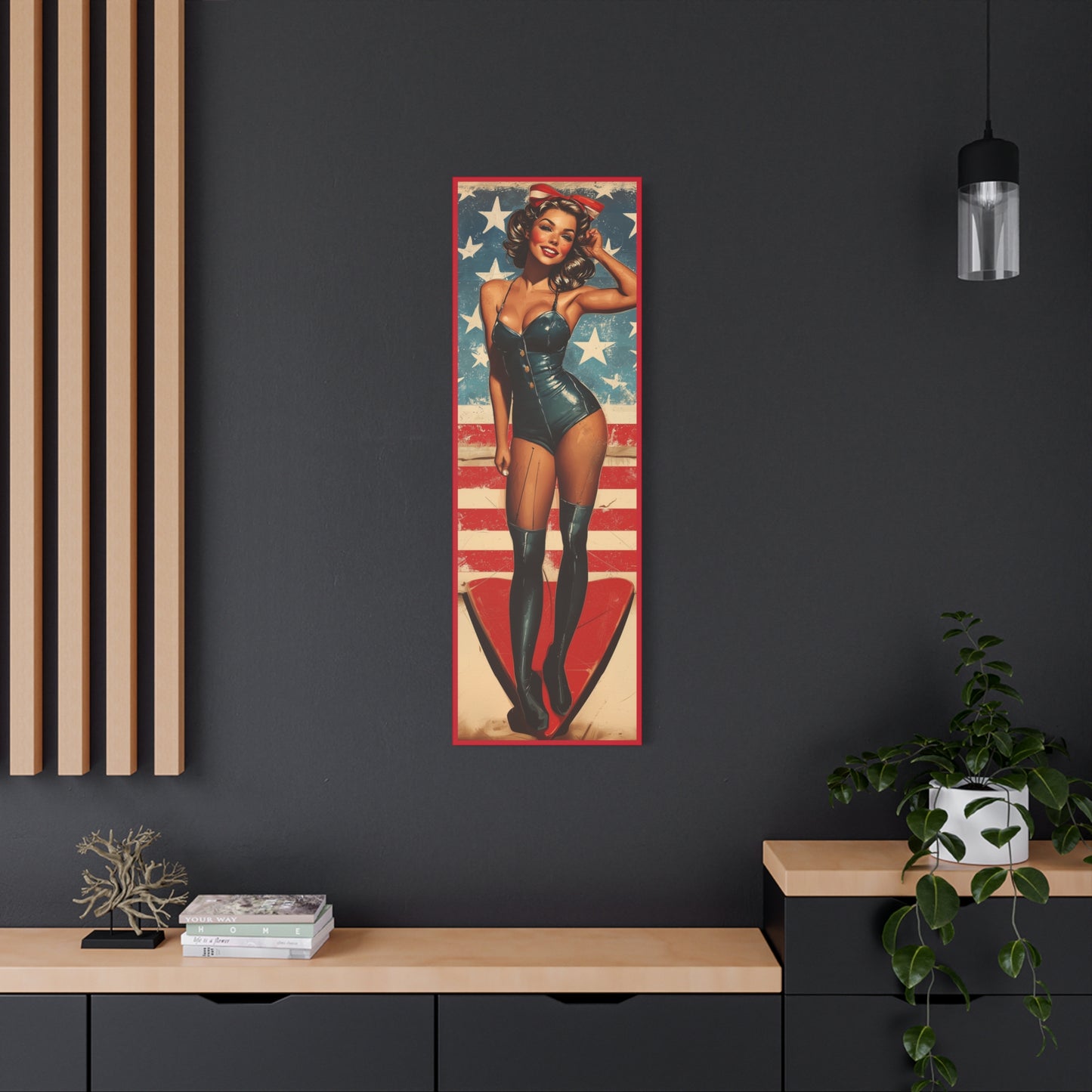 Vintage Patriotic Pin-Up Canvas Art - Stars & Stripes Sweetheart - Retro Aviation Wall Decor, WWII Nose Art, USA Home Decor, Gift for Him