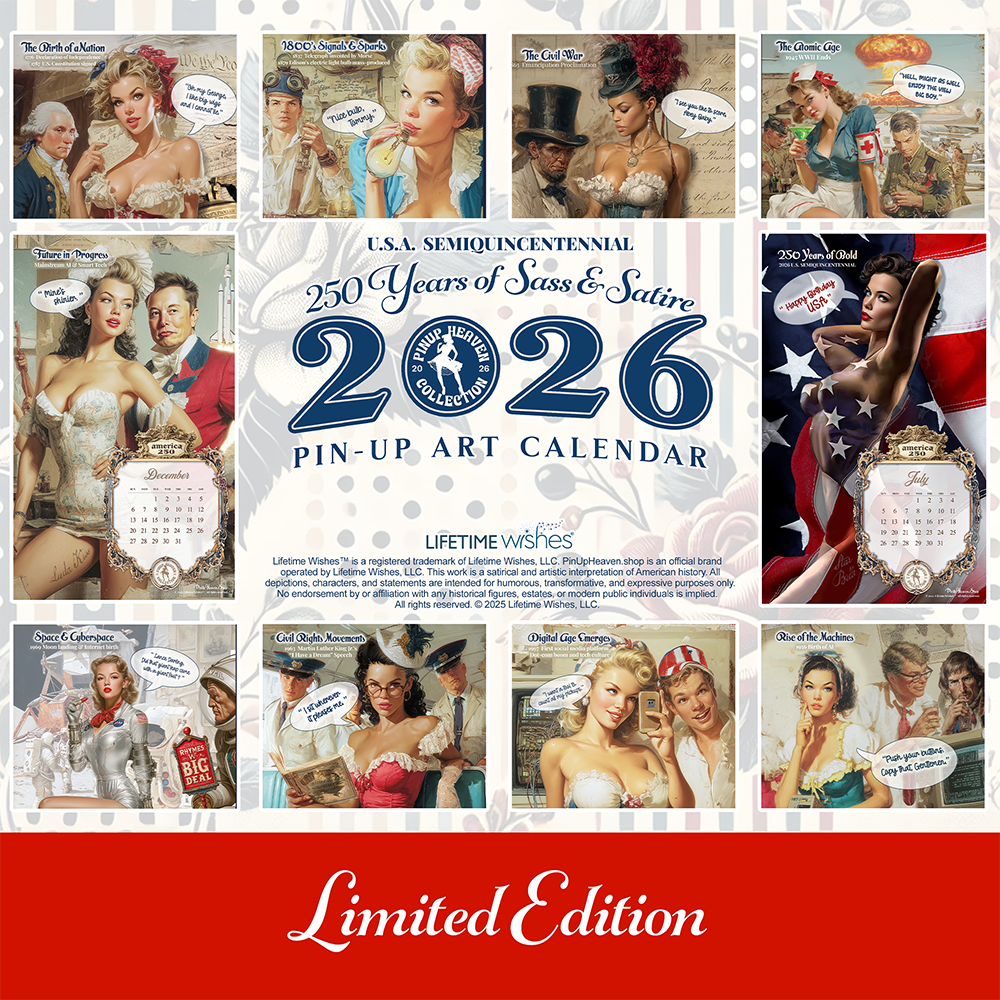 2026 PinUp Wall Calendar, America 250 Yrs of Sass and Satire, Premium XL Art