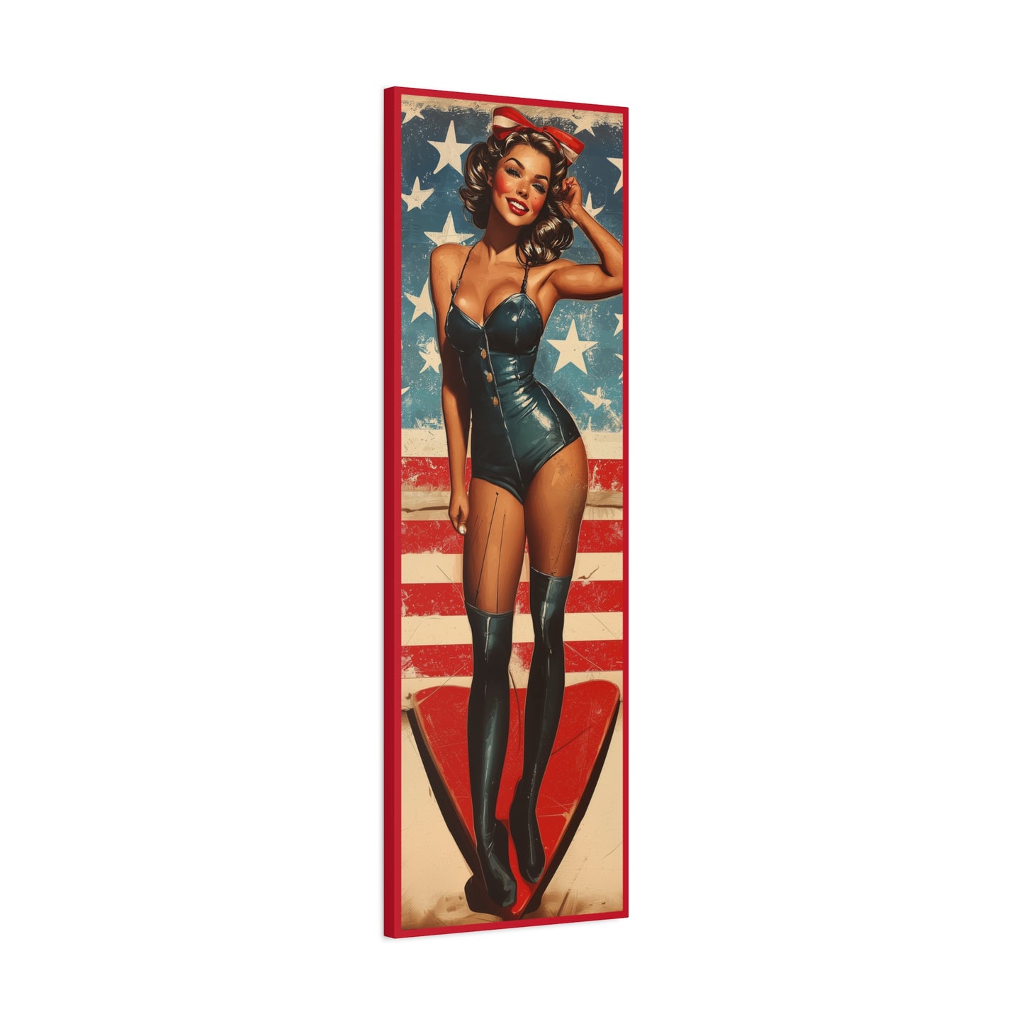 Vintage Patriotic Pin-Up Canvas Art - Stars & Stripes Sweetheart - Retro Aviation Wall Decor, WWII Nose Art, USA Home Decor, Gift for Him