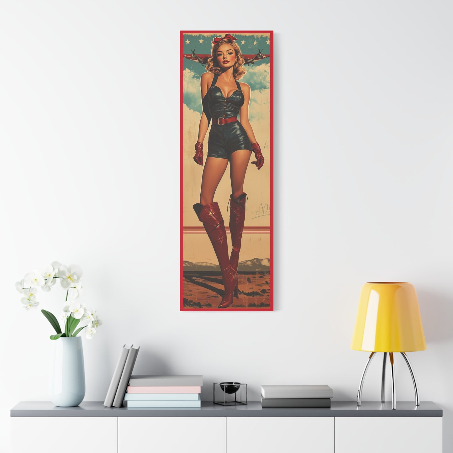 Vintage Pin-Up Art Canvas Wall Art "Wings of Valor" Patriotic WWII Aviation Wall Art, Retro Military Decor, Man Cave Decor USA Home Decor