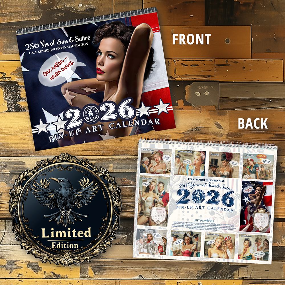 2026 PinUp Wall Calendar, America 250 Yrs of Sass and Satire, Premium XL Art