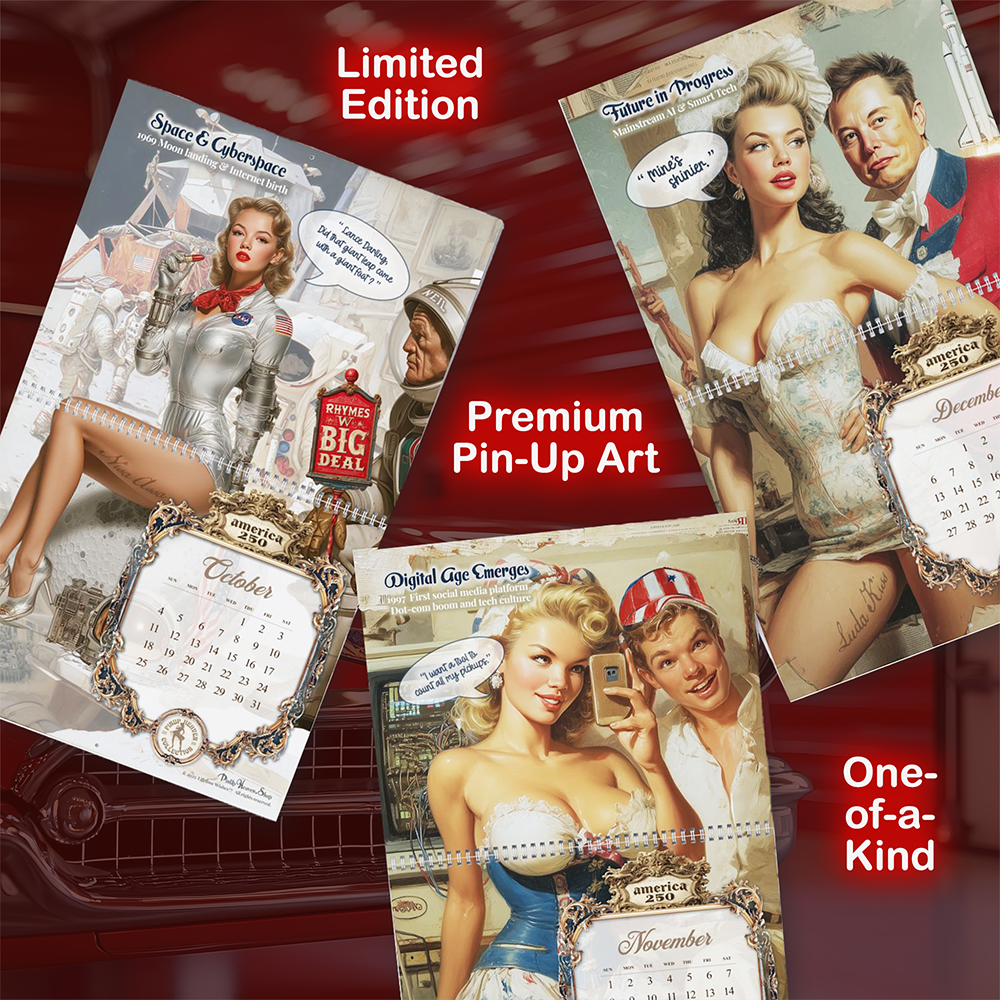 2026 PinUp Wall Calendar, America 250 Yrs of Sass and Satire, Premium XL Art