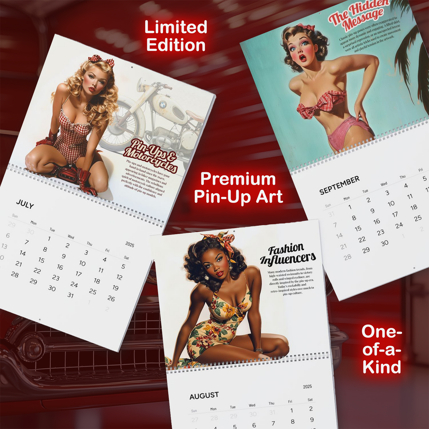 2025 PinUps Wall Calendar, Premium 14 x 11.5" Retro Pin-Up Girls Art History, Limited Edition Vintage Military Man Cave Decor, Vintage Gift