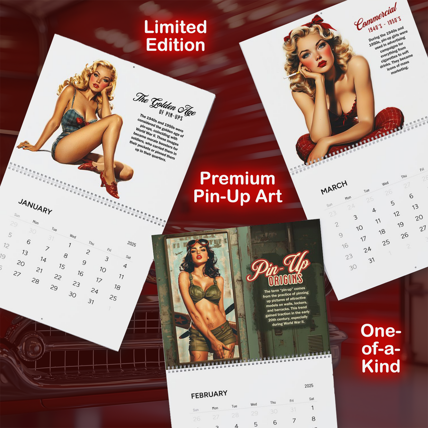 2025 Salute Vintage PinUp Wall Calendar, Retro Pin-Up Girls, Pin-Up Artwork, Vintage Pinup Decor, PinUp Lover's Gift, Pinup History Old Fashion Fun