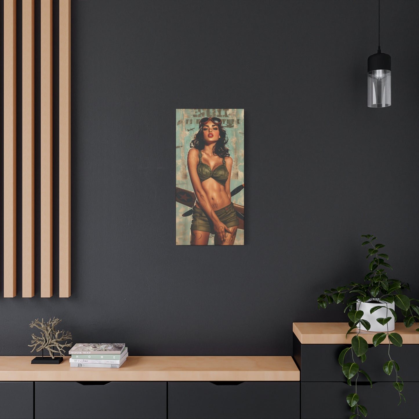 Vintage PinUp Art Canvas Wall Art "Battlefield Beauty" Patriotic WWII Aviation Wall Art, Retro Military Decor, Man Cave Decor USA Home Decor