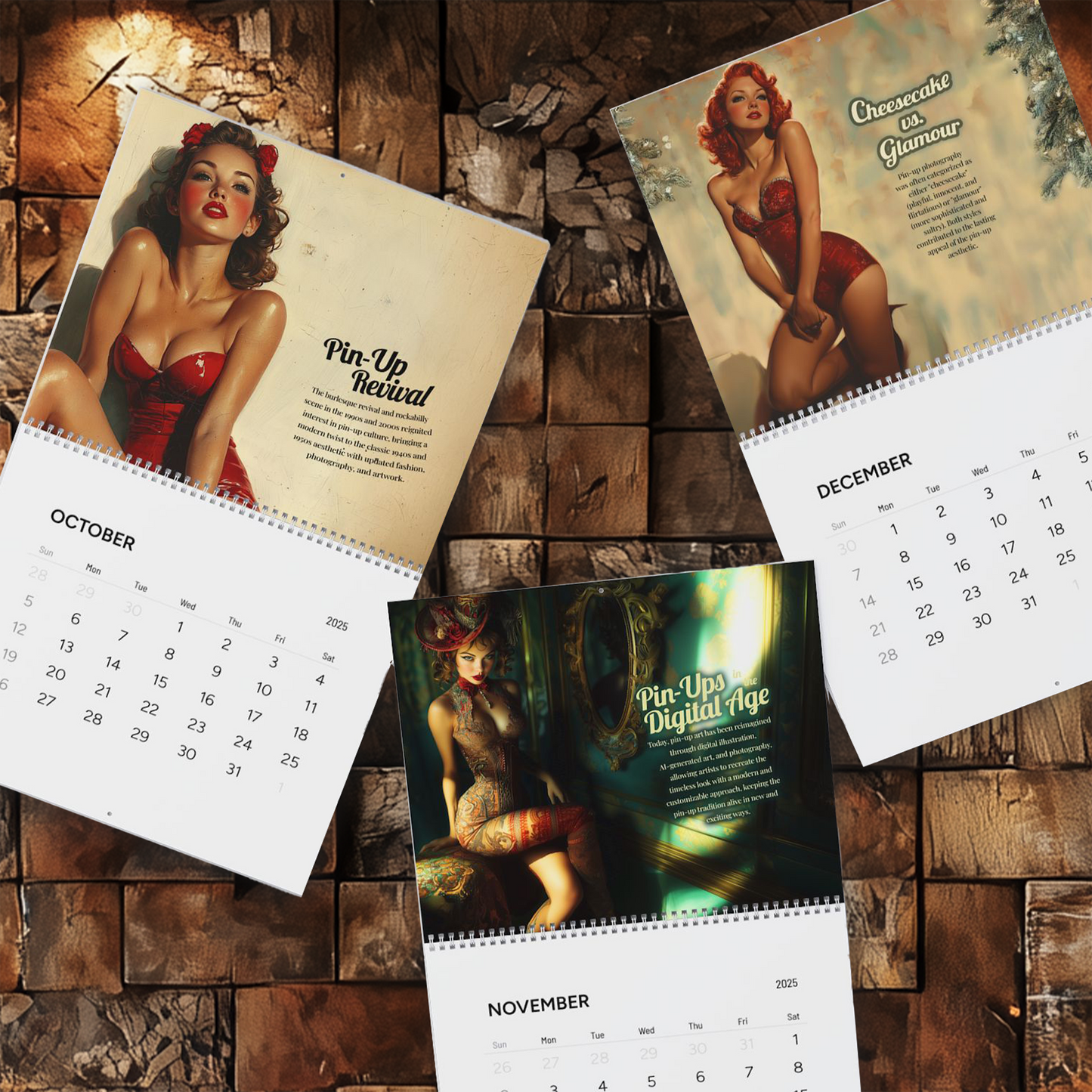 2025 PinUps Wall Calendar, Premium 14 x 11.5" Retro Pin-Up Girls Art History, Limited Edition Vintage Military Man Cave Decor, Vintage Gift