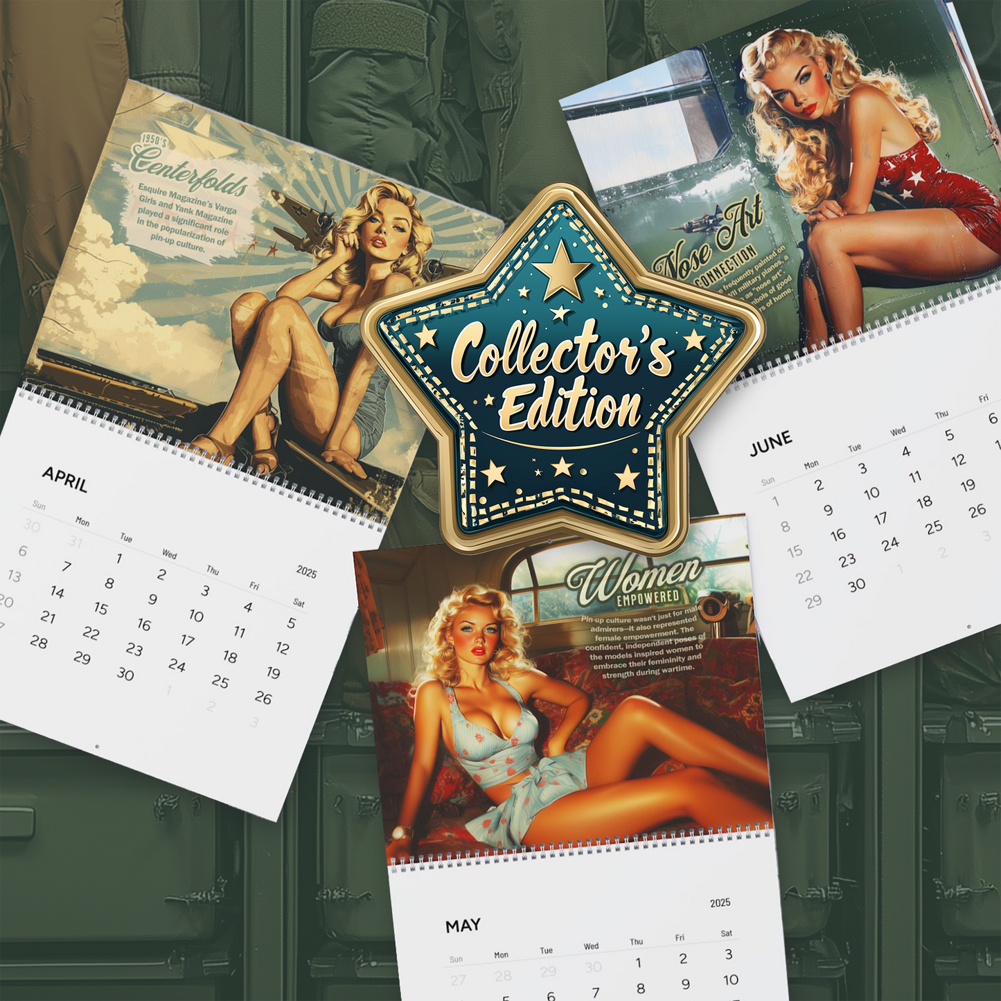 2025 Salute Vintage PinUp Wall Calendar, Retro Pin-Up Girls, Pin-Up Artwork, Vintage Pinup Decor, PinUp Lover's Gift, Pinup History Old Fashion Fun