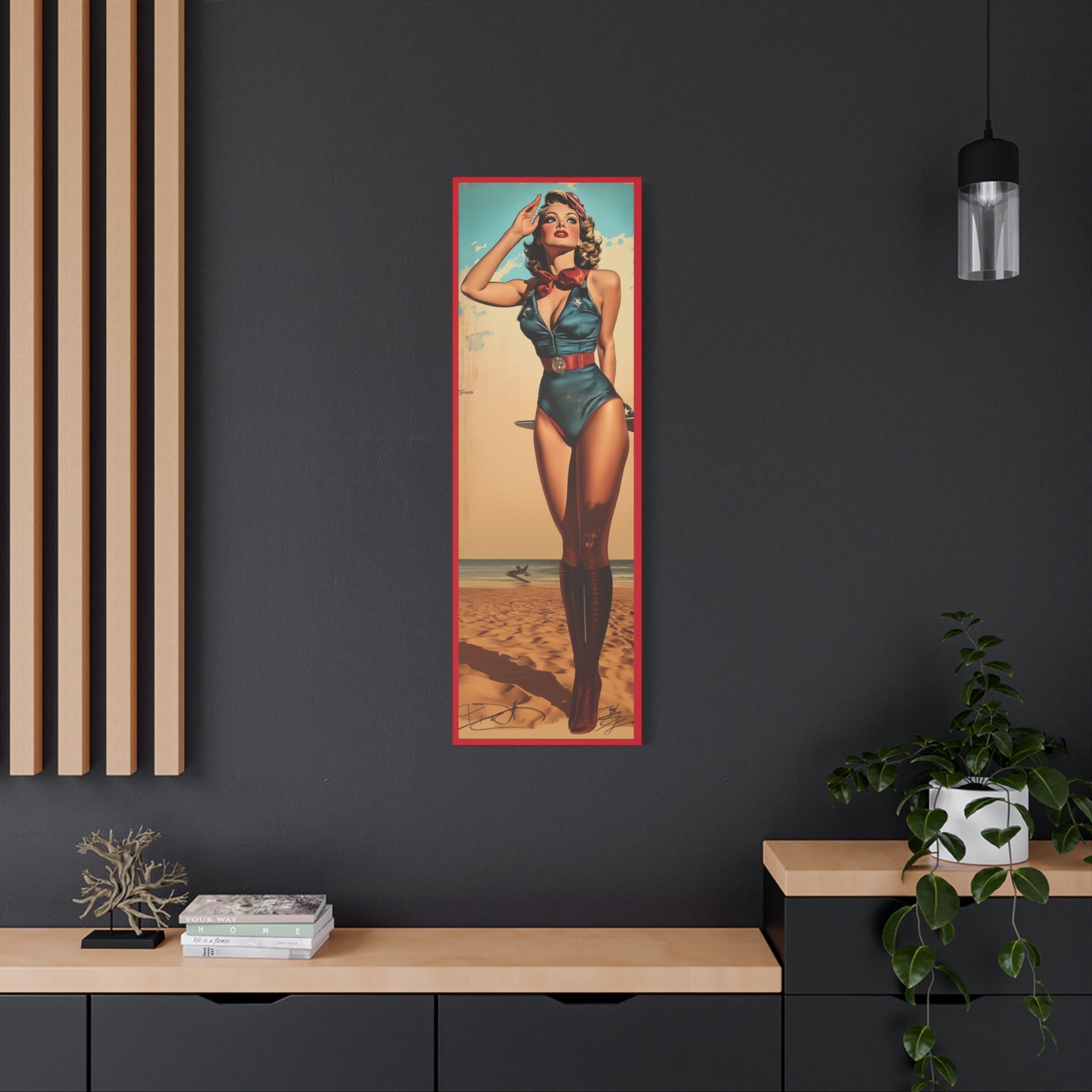 Vintage Patriotic Pin-Up Canvas Art - Sands of Valor - Retro Aviation Wall Decor, WWII Nose Art, Vintage Americana Home Decor, Gift for Him