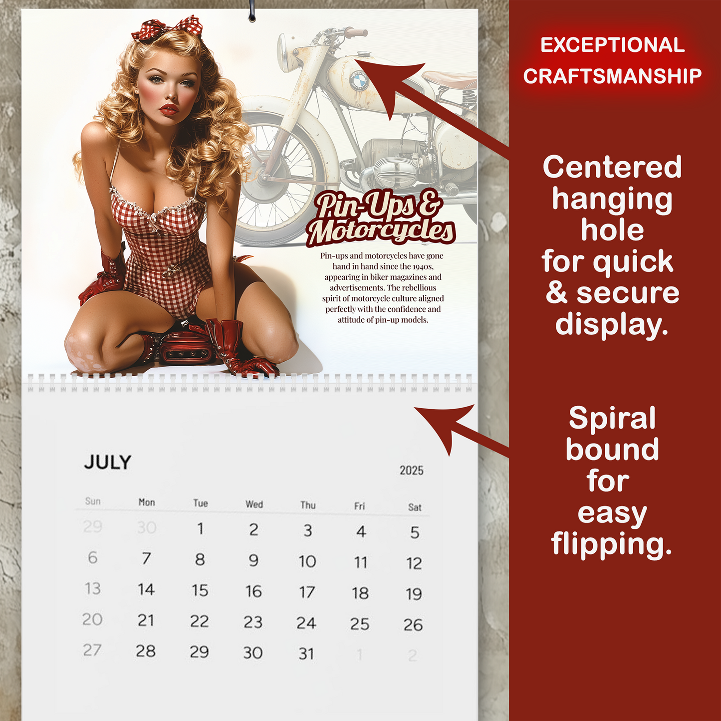 2025 PinUps Wall Calendar, Premium 14 x 11.5" Retro Pin-Up Girls Art History, Limited Edition Vintage Military Man Cave Decor, Vintage Gift