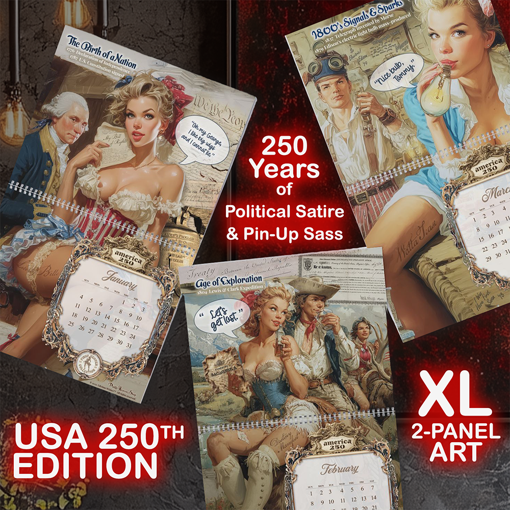 2026 PinUp Wall Calendar, America 250 Yrs of Sass and Satire, Premium XL Art
