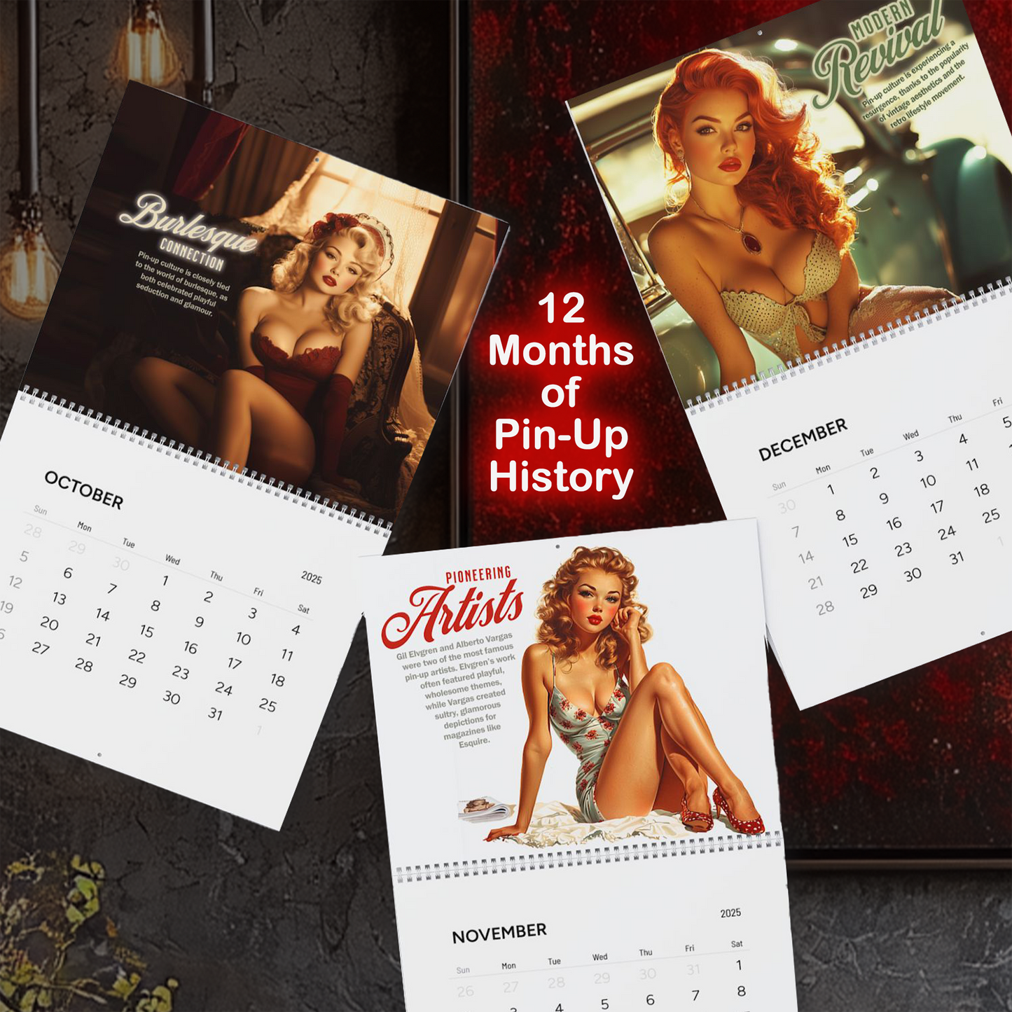 2025 Salute Vintage PinUp Wall Calendar, Retro Pin-Up Girls, Pin-Up Artwork, Vintage Pinup Decor, PinUp Lover's Gift, Pinup History Old Fashion Fun