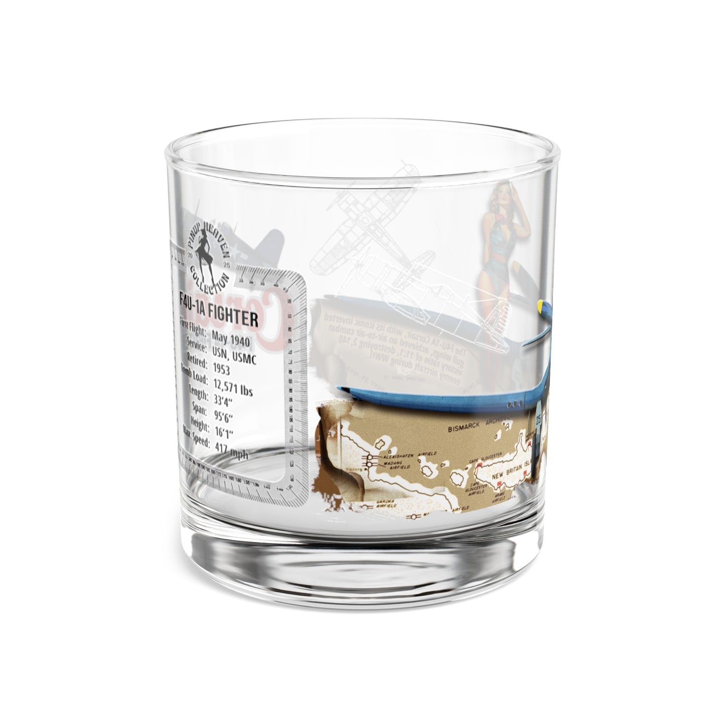 Whiskey Glass, Vintage WWII F4U Corsair Aviation Gift, Bourbon Old Fashion, Man Cave, Military Veteran Pilot Retirement Gift for Him 10oz