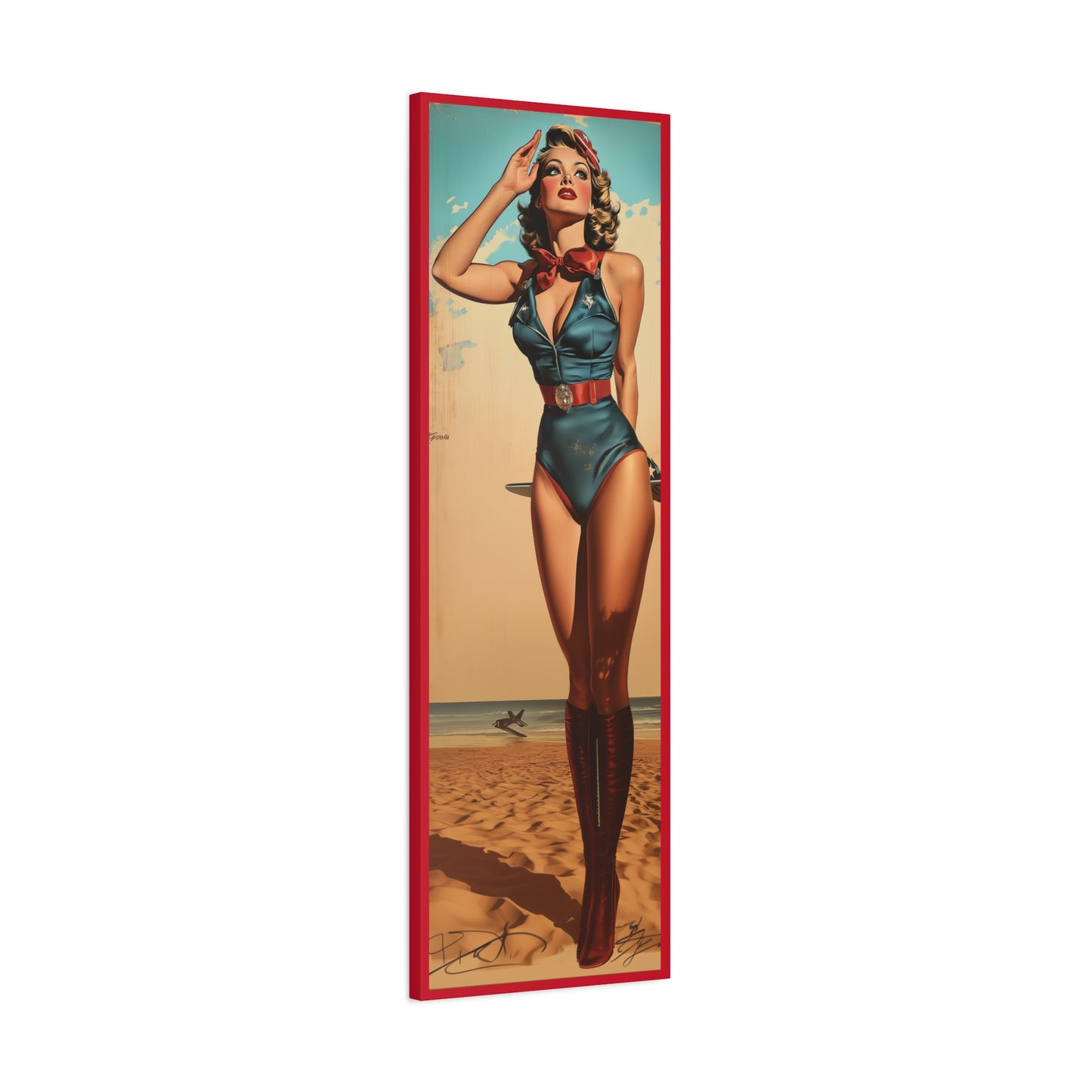Vintage Patriotic Pin-Up Canvas Art - Sands of Valor - Retro Aviation Wall Decor, WWII Nose Art, Vintage Americana Home Decor, Gift for Him