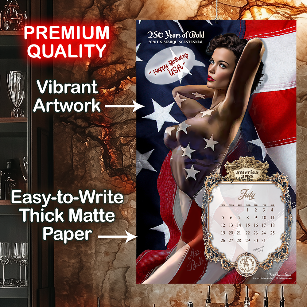 2026 PinUp Wall Calendar, America 250 Yrs of Sass and Satire, Premium XL Art