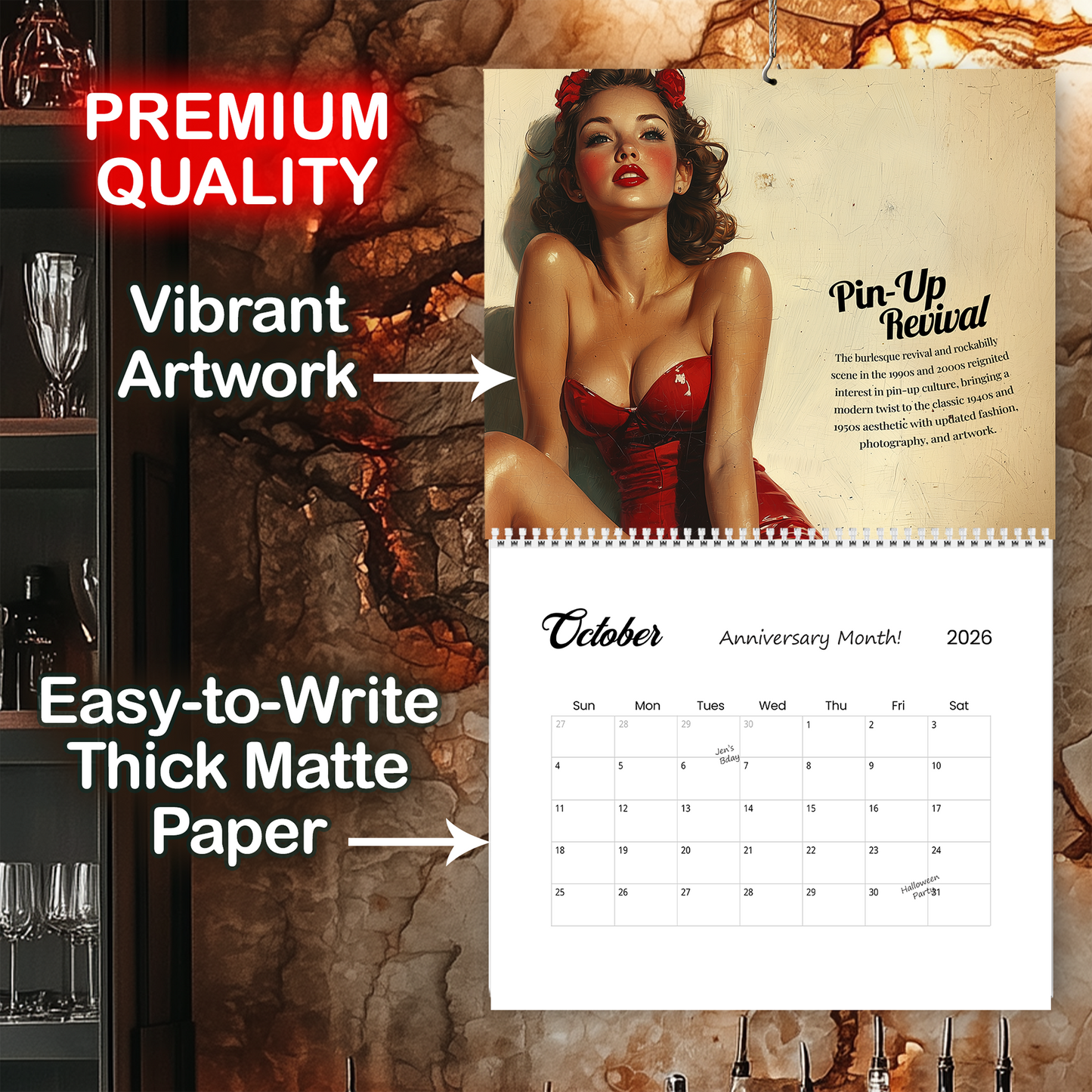 2026 Pinup Wall Calendar - Timeless Charm