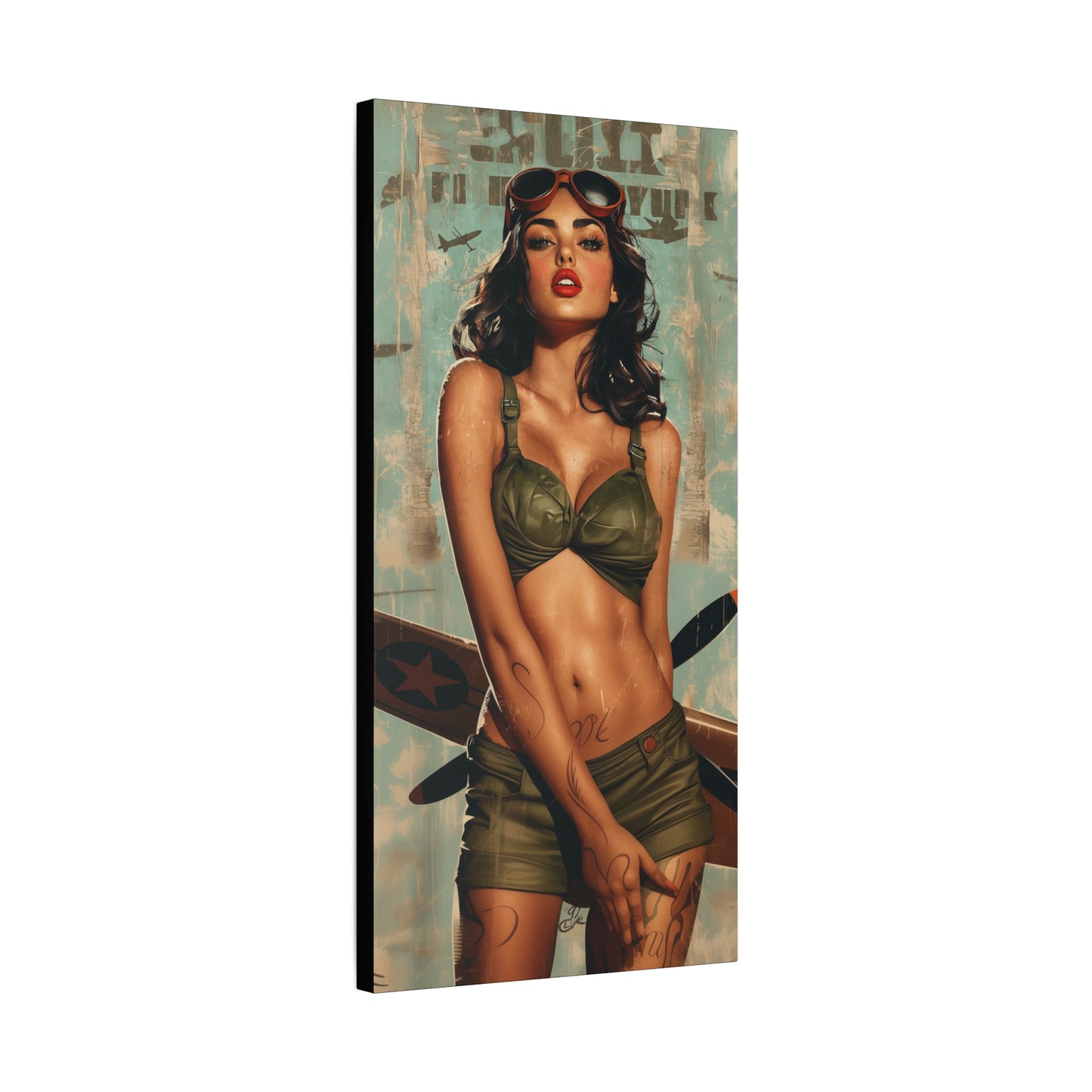 Vintage PinUp Art Canvas Wall Art "Battlefield Beauty" Patriotic WWII Aviation Wall Art, Retro Military Decor, Man Cave Decor USA Home Decor
