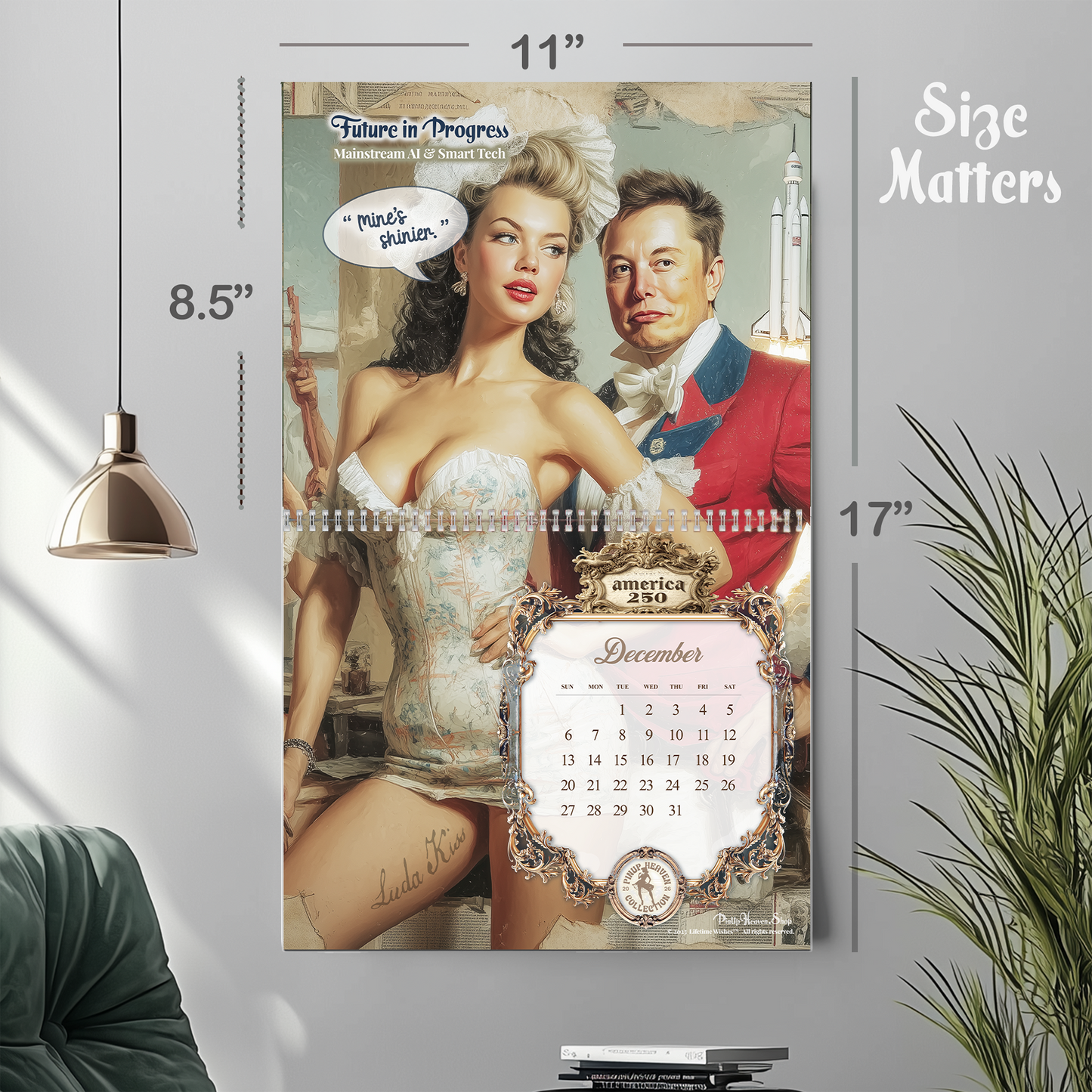 2026 PinUp Wall Calendar, America 250 Yrs of Sass and Satire, Premium XL Art