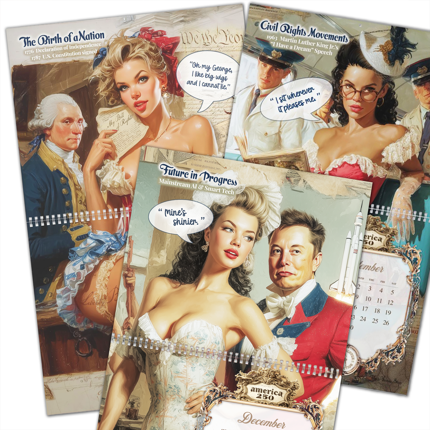 2026 PinUp Wall Calendar, America 250 Yrs of Sass and Satire, Premium XL Art