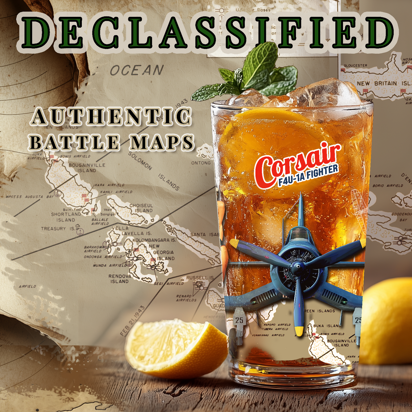 Vintage Military Pint, WWII F4U-1A Corsair Fighter Plane PinUp Art Gift for Collectors, Pilot, Fathers Day , Aviation Decor, 16oz Beer Glass