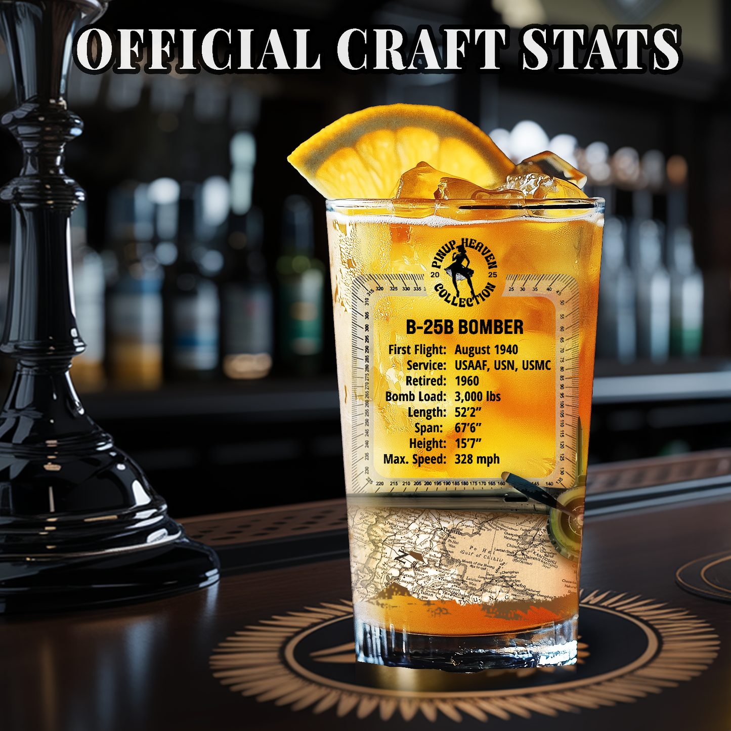 Vintage Military Pint, WWII B-25B Mitchell Bomber Plane & PinUp Art Gift for Collectors, Pilot, Fathers Day, Aviation Decor, 16oz Beer Glass