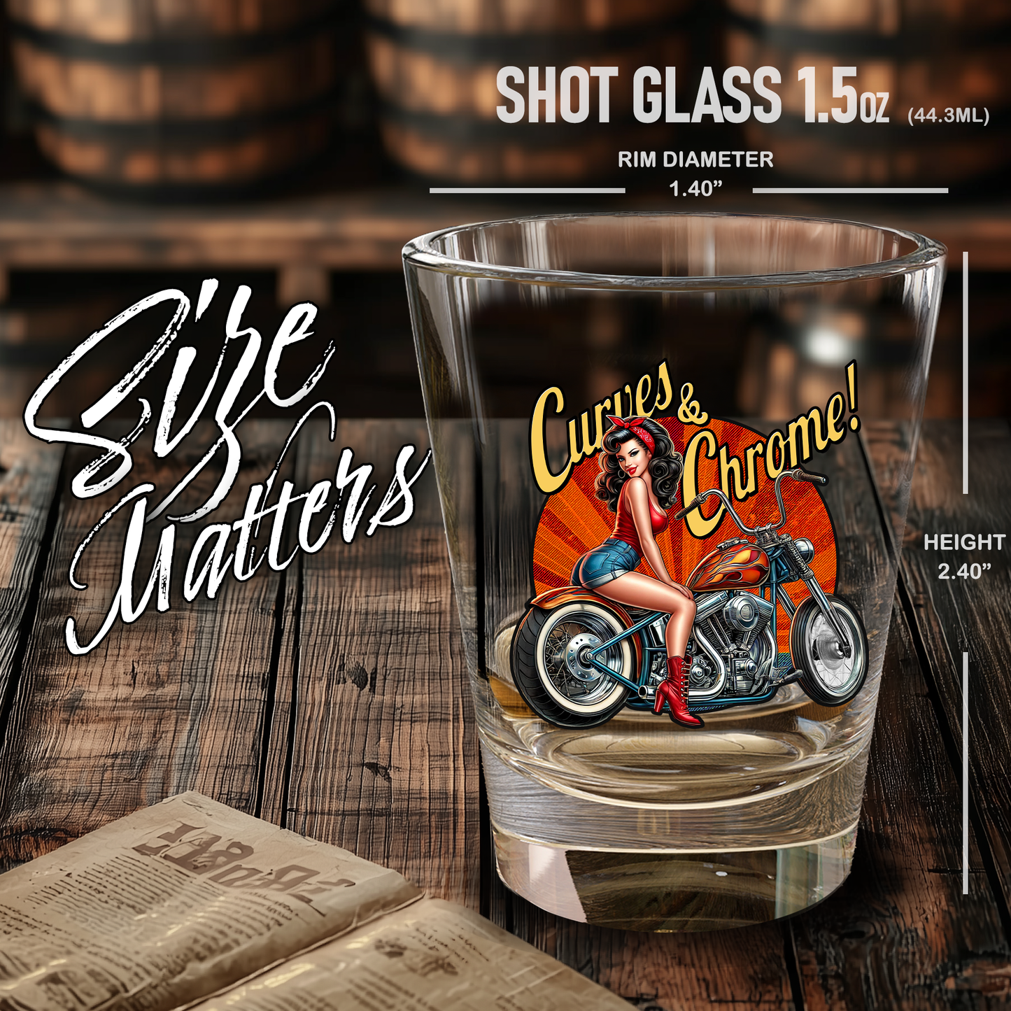 Biker Shot Glass, Retro Barware, Gifts for Riders, Vintage Biker PinUp Girl Art, Motorcycle Lovers, Bachelor Party Favors, Fathers Day Gift