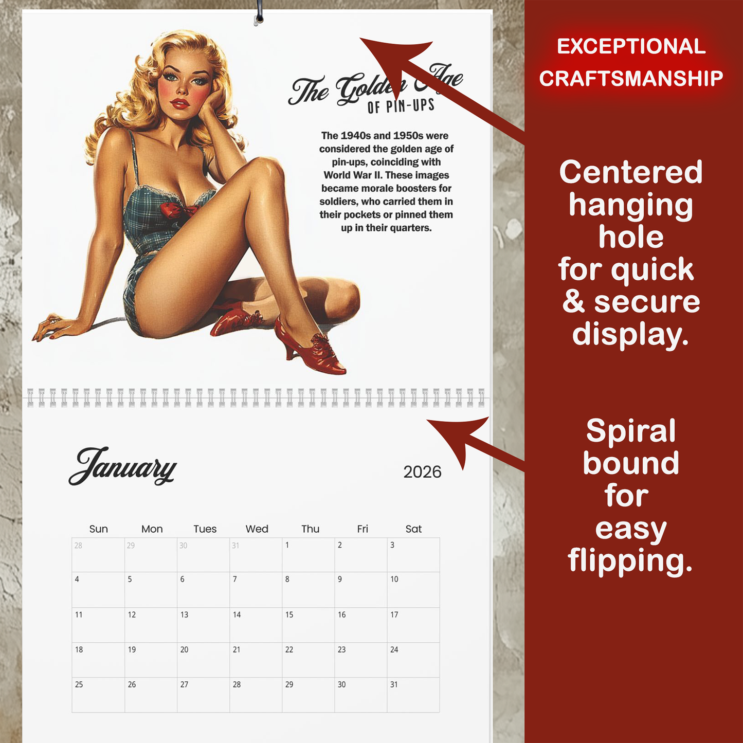 2026 Salute USA Vintage PinUp Wall Calendar