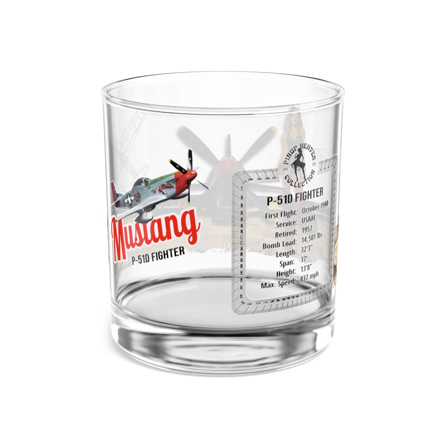 Whiskey Glass, Vintage WWII P-51 Aviation Gift,  Bourbon Scotch Old Fashion, Man Cave, Military Veteran Pilot Retirement Gift for Him 10oz