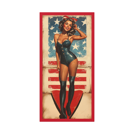 Vintage Patriotic Pin-Up Canvas Art - Stars & Stripes Sweetheart - Retro Aviation Wall Decor, WWII Nose Art, USA Home Decor, Gift for Him