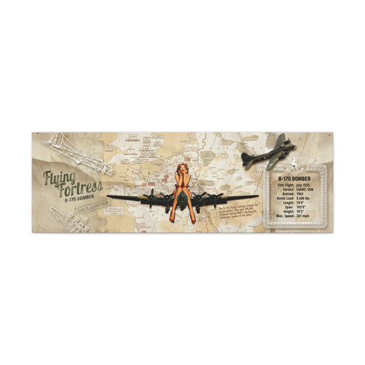 Vintage Aviation Wall Decor, Retro WWII Pin-Up Canvas Art "Flying Fortress: B-17G Bomber" Patriotic Poster, USA Decor, Veteran Pilot Gifts