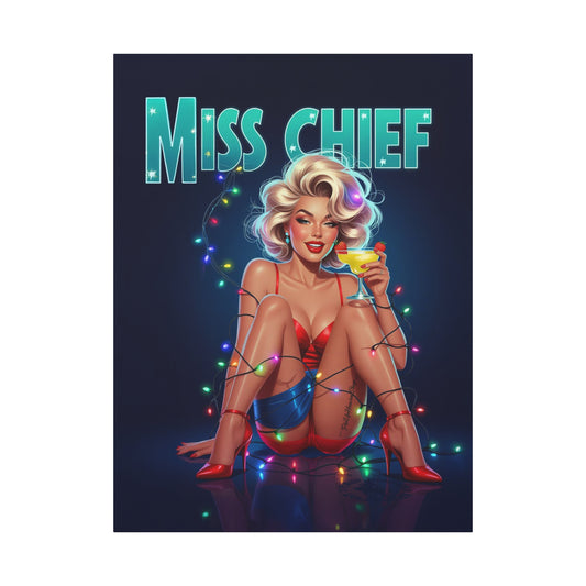 Vintage PinUp Canvas Wall Art 'Miss Chief' Retro Glam Pin-Up Girl, Man Cave Bar Art, Sexy Blonde Wall Decor, Pin-Up Heaven Collection