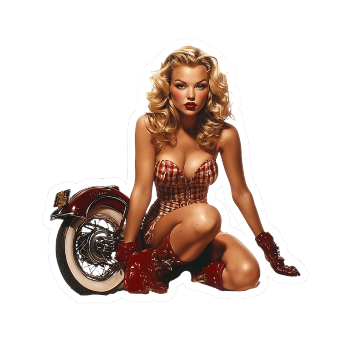 Cruisin' Cutie Retro Pin-Up Glam Stickers, Roadside Rose, Vintage Motorcycle Pin-Up Girl, Laptop Stickers, Water Bottle Decal