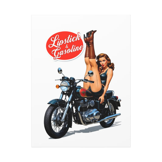 Vintage Pin Up Canvas Wall Art - Lipstick and Gasoline, Retro Motorcycle Pin Up Girl, 1950s Style Wall Decor, Pin Up Heaven Collection