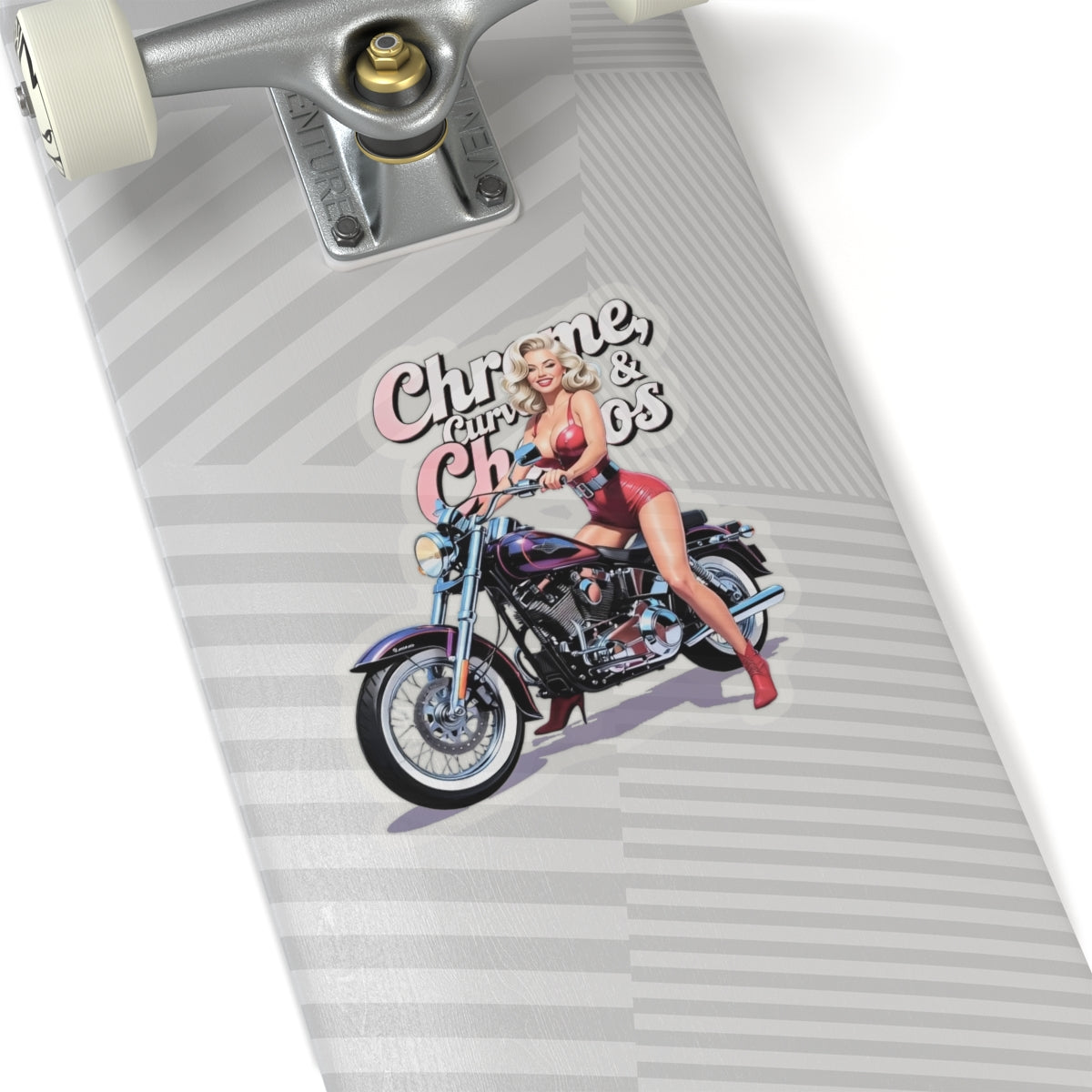 Customizable Biker Babe Sticker, Chrome Curves Chaos Vintage PinUp Decal, Motorcycle Lovers Gift, Bike, Helmet, Cooler, Garage, Laptop, Cup