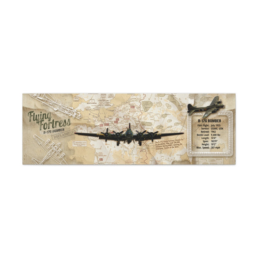 Vintage Aviation Wall Decor, Retro WWII Canvas "B-17 Bomber Aircraft" USA Decor, Veteran Pilot Gifts, Patriotic Print, Man Cave Decor