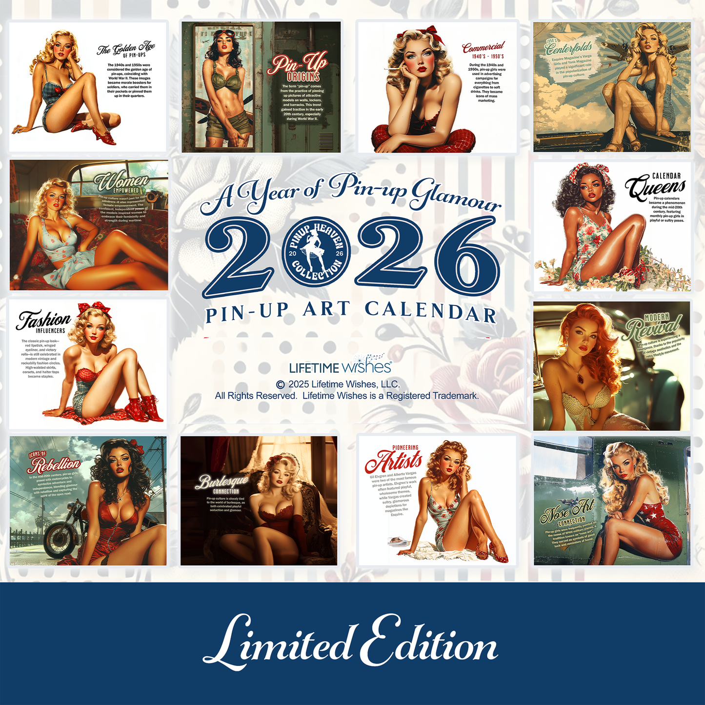 2026 Salute USA Vintage PinUp Wall Calendar