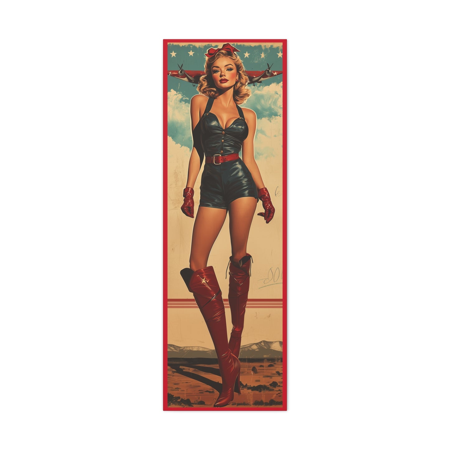 Vintage Pin-Up Art Canvas Wall Art "Wings of Valor" Patriotic WWII Aviation Wall Art, Retro Military Decor, Man Cave Decor USA Home Decor
