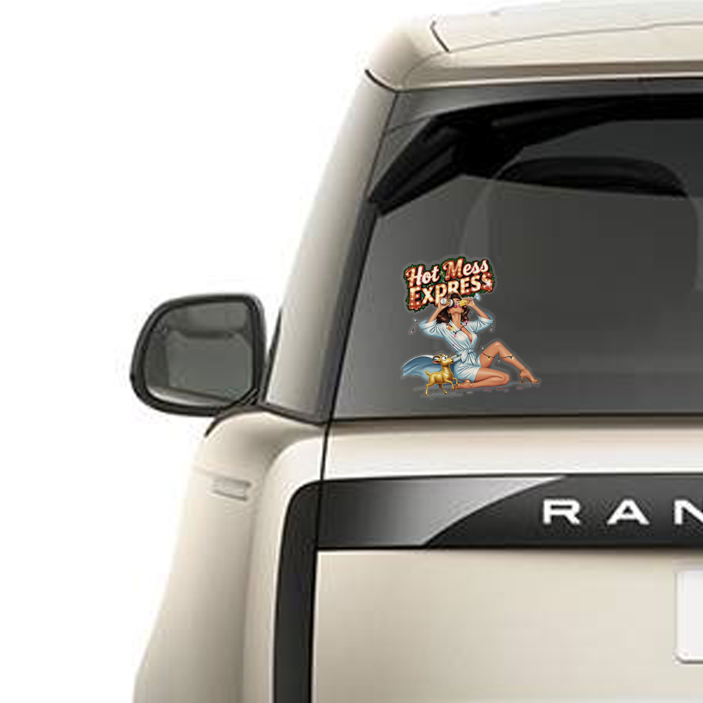 Customizable Kiss-Cut Stickers, Funny Hot Mess Express Vintage Pin-Up Gift for Sassy Women, Glass, Window, Mirror, Tumbler, Tote, Mug Decal